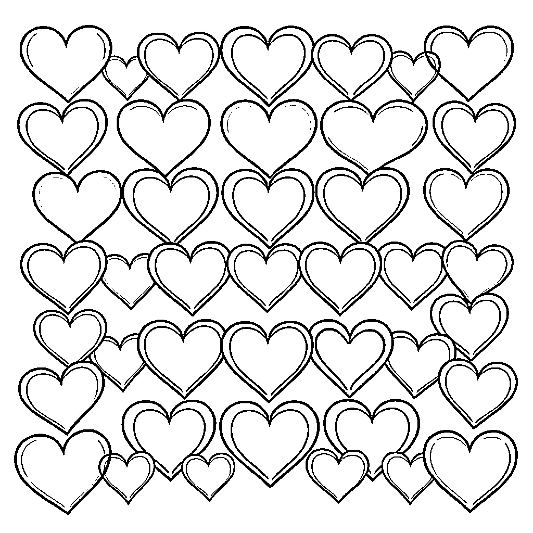 Heart-shaped pattern of interconnected designs Coloring Page (free black-and-white line drawing printable PDF for all, from beginners to advanced learners, including children, teens, adults, and seniors)