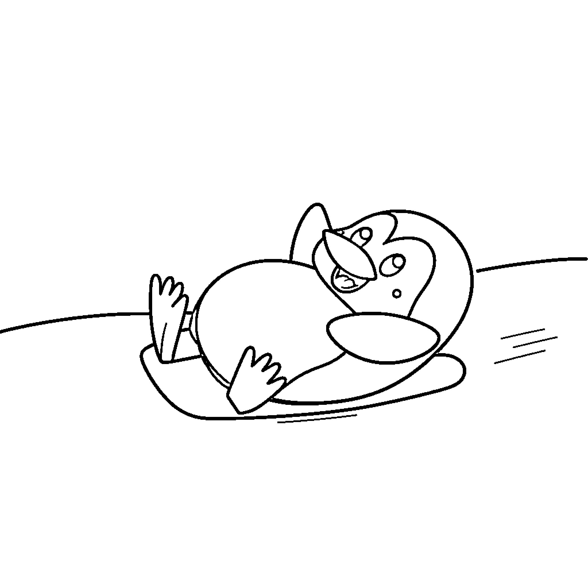 Penguin sliding on ice playfully Coloring Page (free black-and-white line drawing printable PDF for all, from beginners to advanced learners, including children, teens, adults, and seniors)