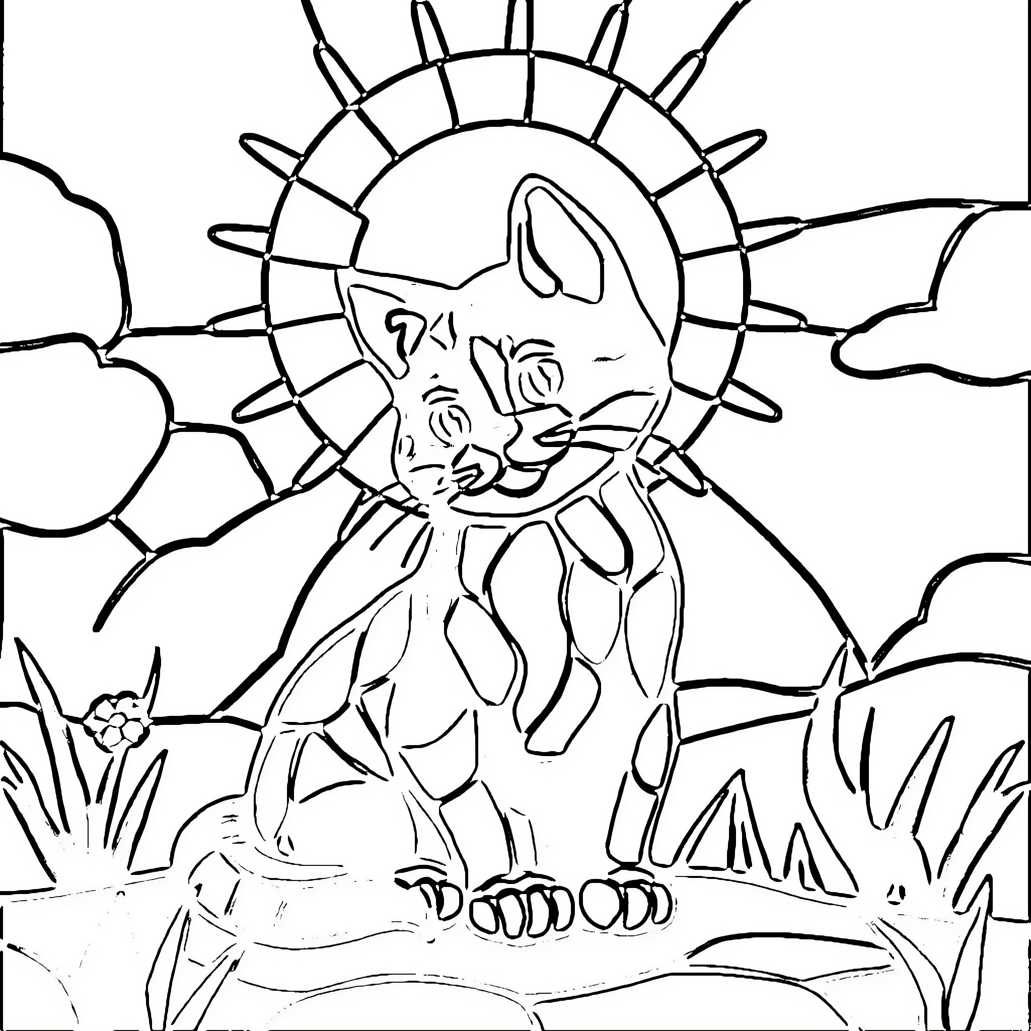 Kitty enjoying the sunny day in the park Coloring Page (free black-and-white line drawing printable PDF for all, from beginners to advanced learners, including children, teens, adults, and seniors)