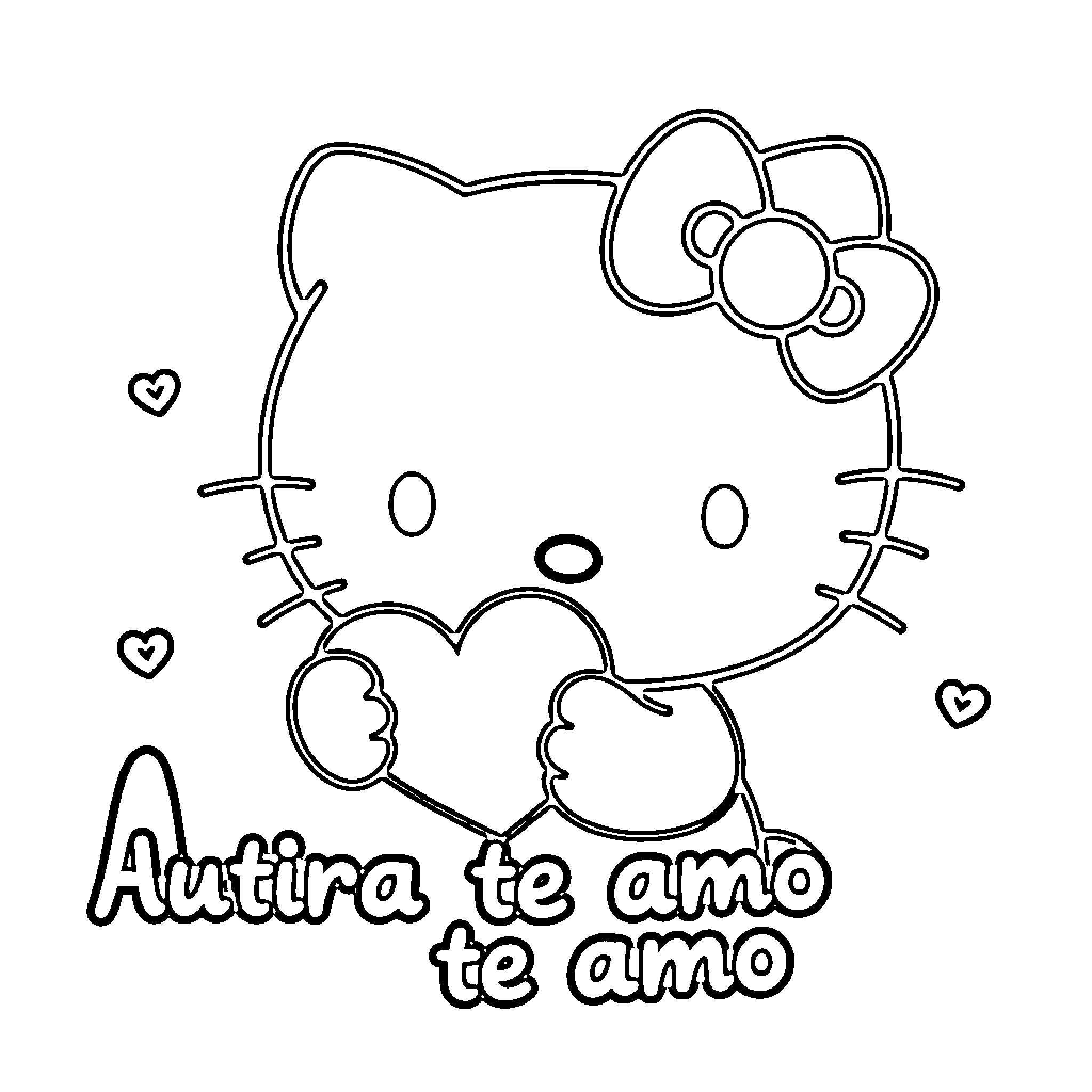 Hello Kitty expressing love and affection Coloring Page (free black-and-white line drawing printable PDF for all, from beginners to advanced learners, including children, teens, adults, and seniors)