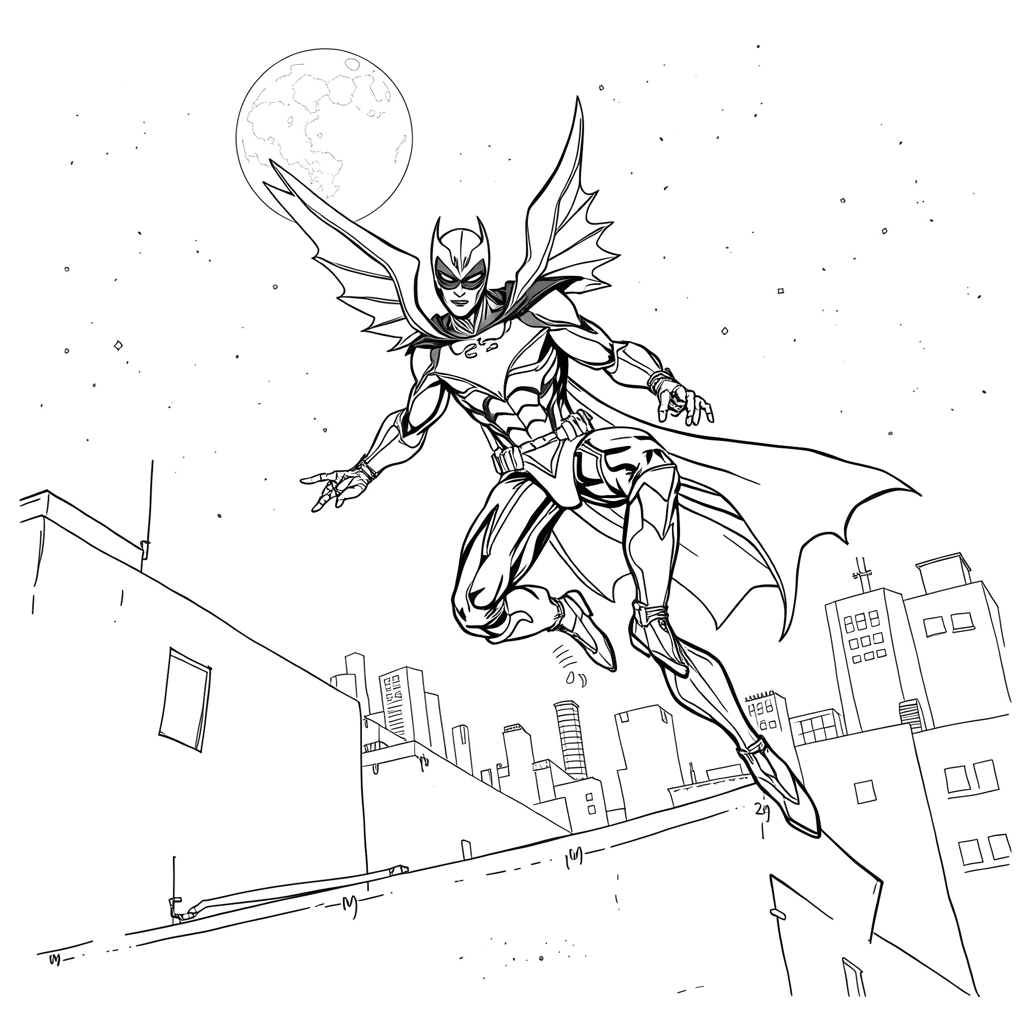 Moonwing's Heroic Leap Coloring Page (free black-and-white line drawing printable PDF for all, from beginners to advanced learners, including children, teens, adults, and seniors)