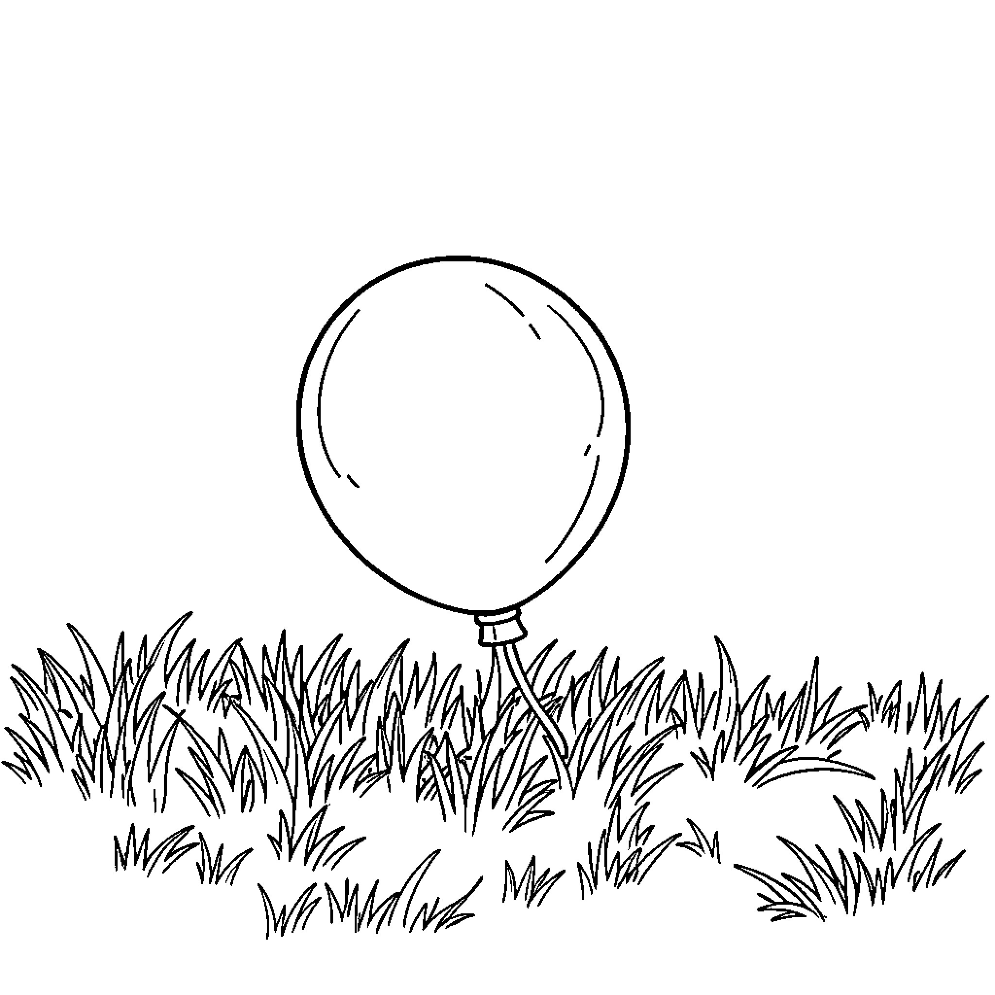 Water Balloon in Grassy Field Coloring Page (free black-and-white line drawing printable PDF for all, from beginners to advanced learners, including children, teens, adults, and seniors)