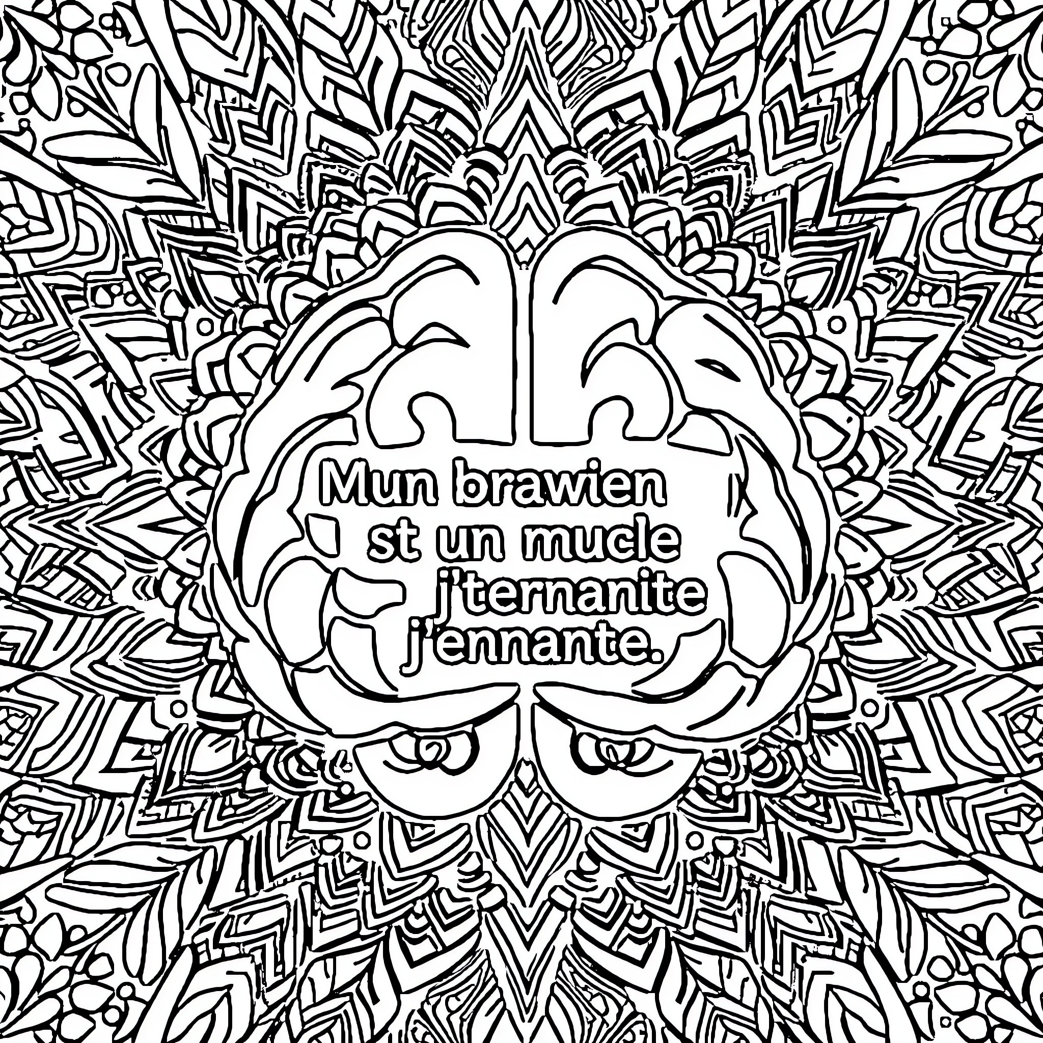 Quote Brain surrounded by intricate pattern Coloring Page (free black-and-white line drawing printable PDF for all, from beginners to advanced learners, including children, teens, adults, and seniors)