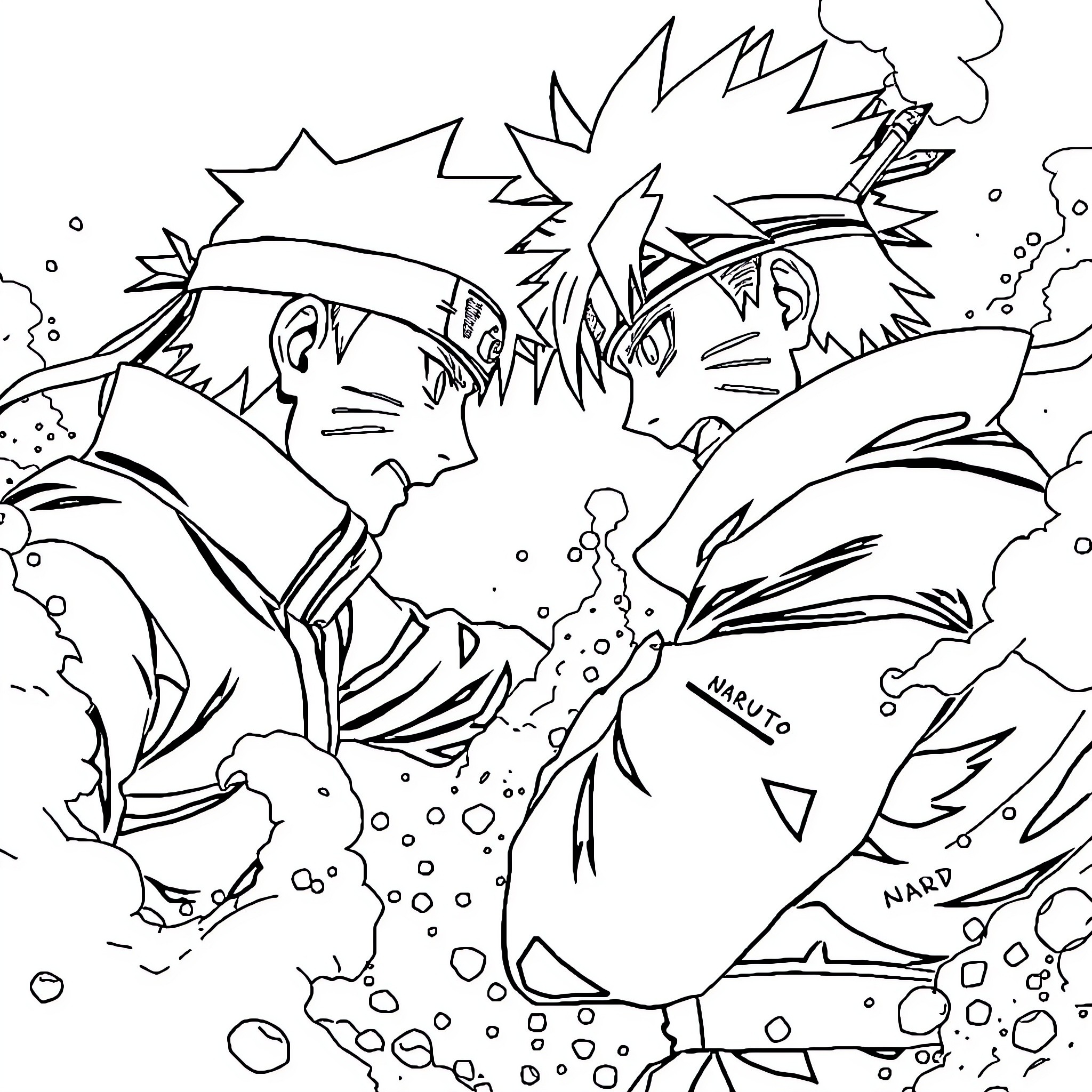 Naruto unleashing powerful ninja techniques in action Coloring Page (free black-and-white line drawing printable PDF for all, from beginners to advanced learners, including children, teens, adults, and seniors)