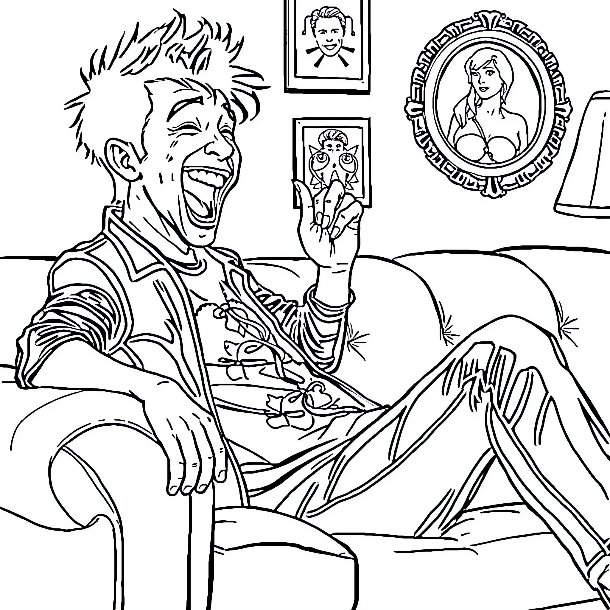 Ronnie Radke enjoying his time at home Coloring Page (free black-and-white line drawing printable PDF for all, from beginners to advanced learners, including children, teens, adults, and seniors)