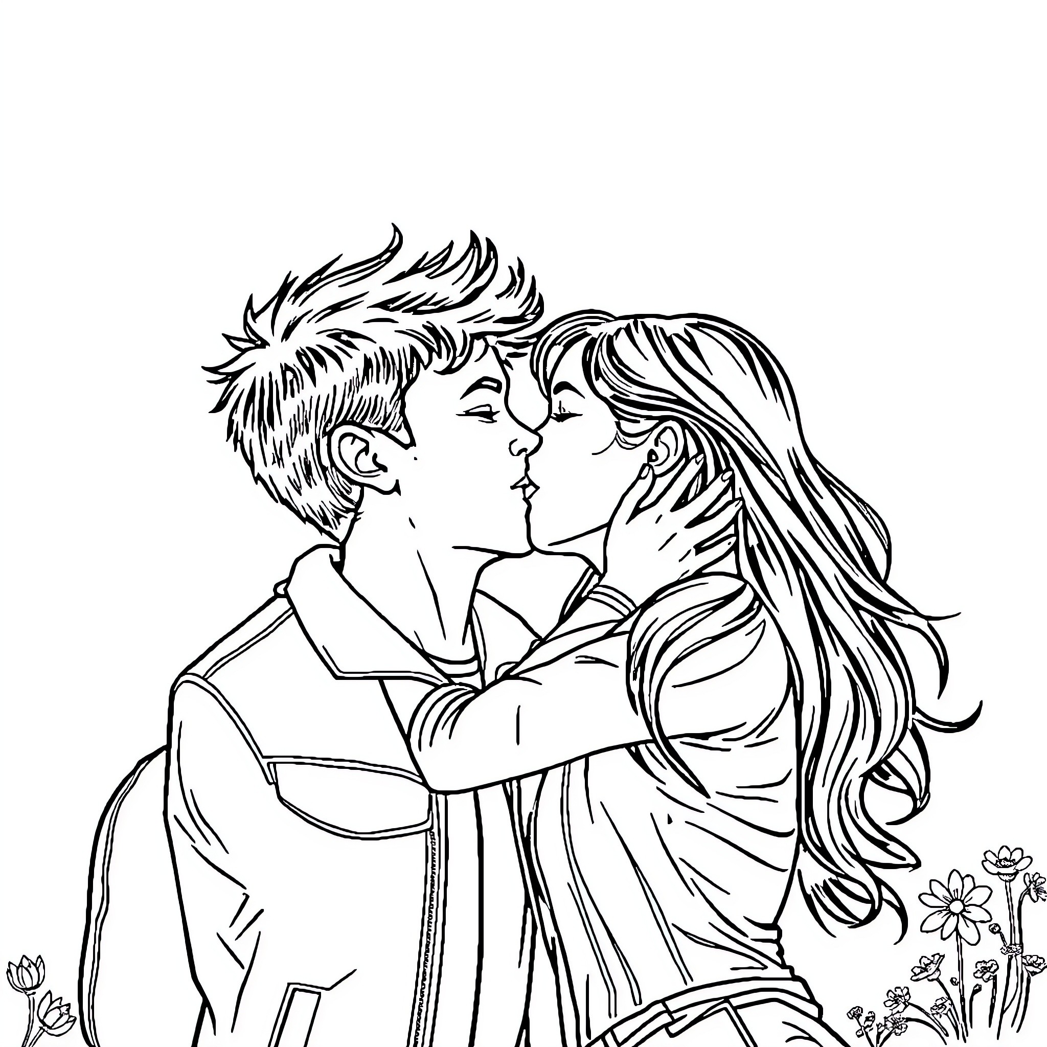 Jett Laurence sharing a tender moment with a loved one Coloring Page (free black-and-white line drawing printable PDF for all, from beginners to advanced learners, including children, teens, adults, and seniors)