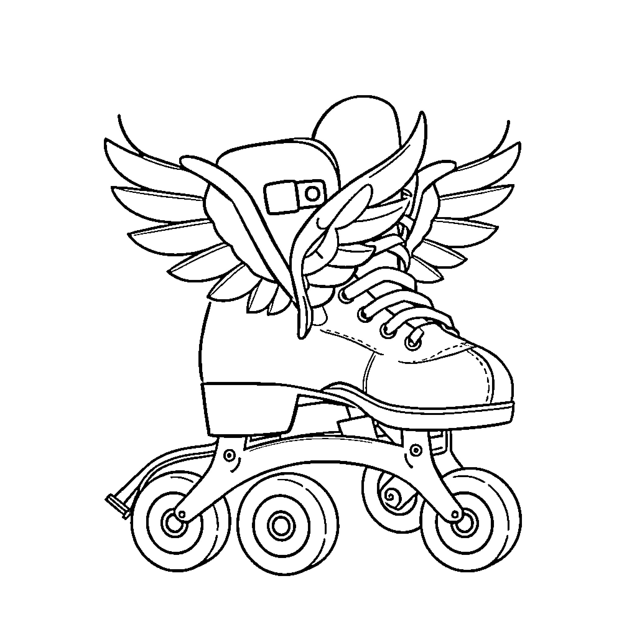 Roller Skate with Winged Boot Coloring Page (free black-and-white line drawing printable PDF for all, from beginners to advanced learners, including children, teens, adults, and seniors)