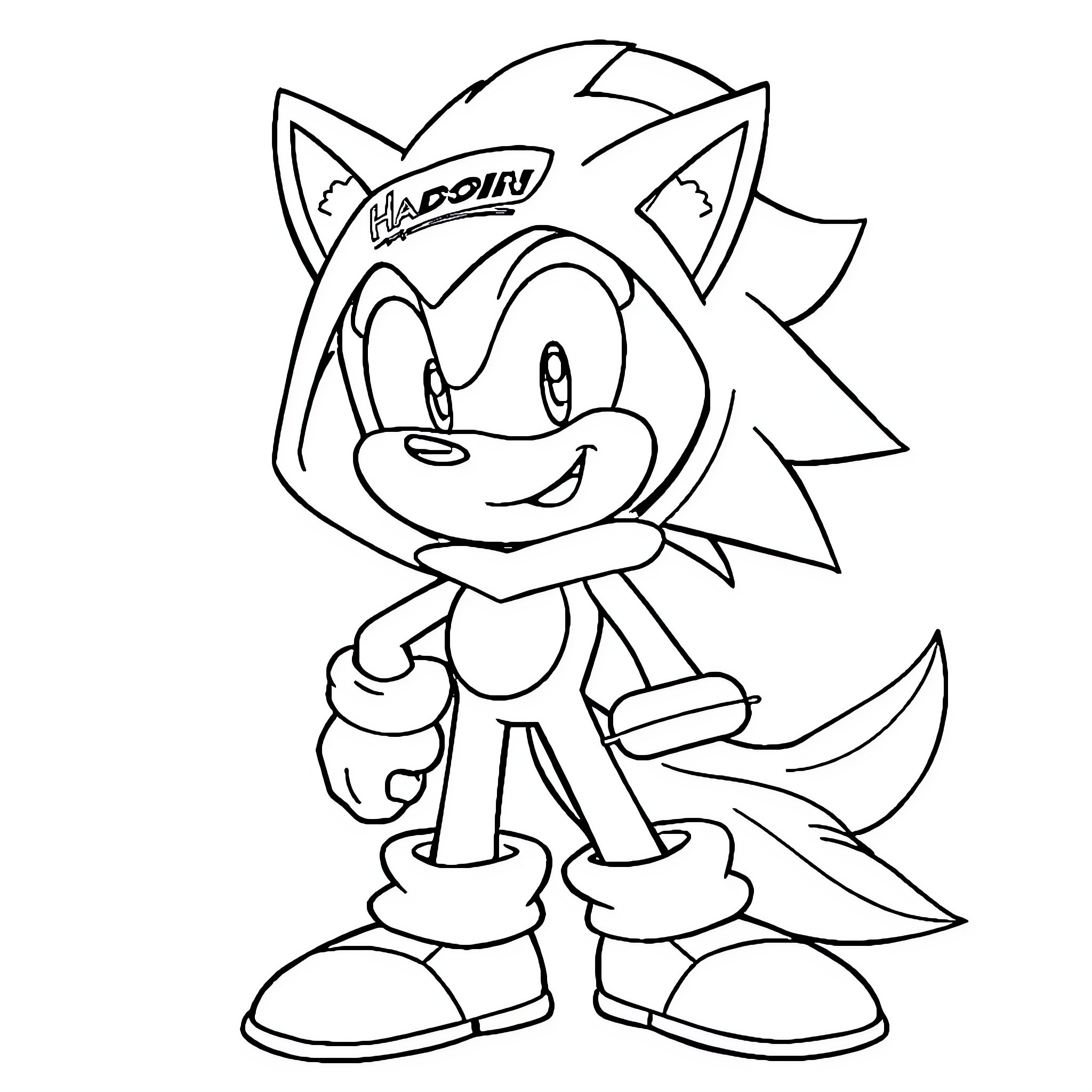 Sonic the Hedgehog posing with a happy expression Coloring Page (free black-and-white line drawing printable PDF for all, from beginners to advanced learners, including children, teens, adults, and seniors)