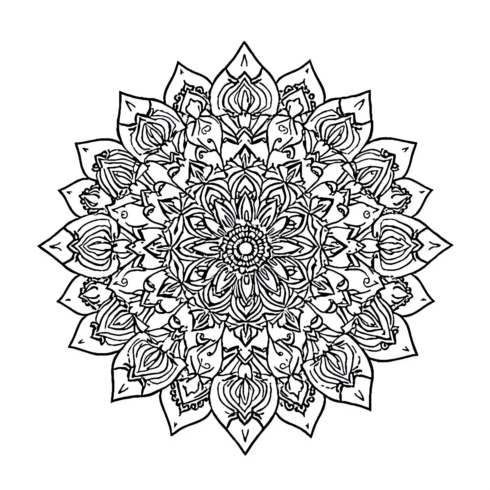 Jewelry Mandala with Floral Patterns Coloring Page (free black-and-white line drawing printable PDF for all, from beginners to advanced learners, including children, teens, adults, and seniors)