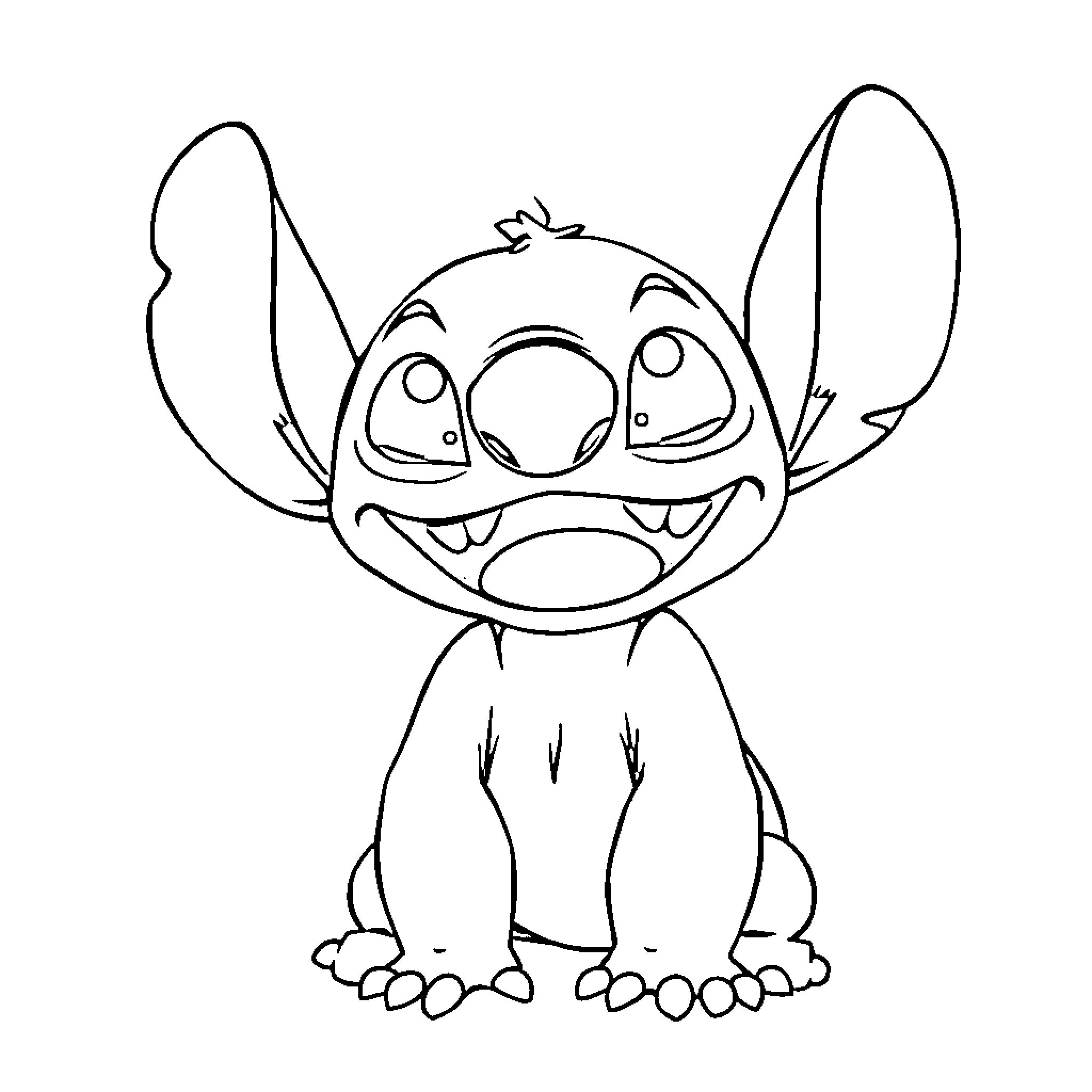 Stitch playfully posing with expressive features Coloring Page (free black-and-white line drawing printable PDF for all, from beginners to advanced learners, including children, teens, adults, and seniors)