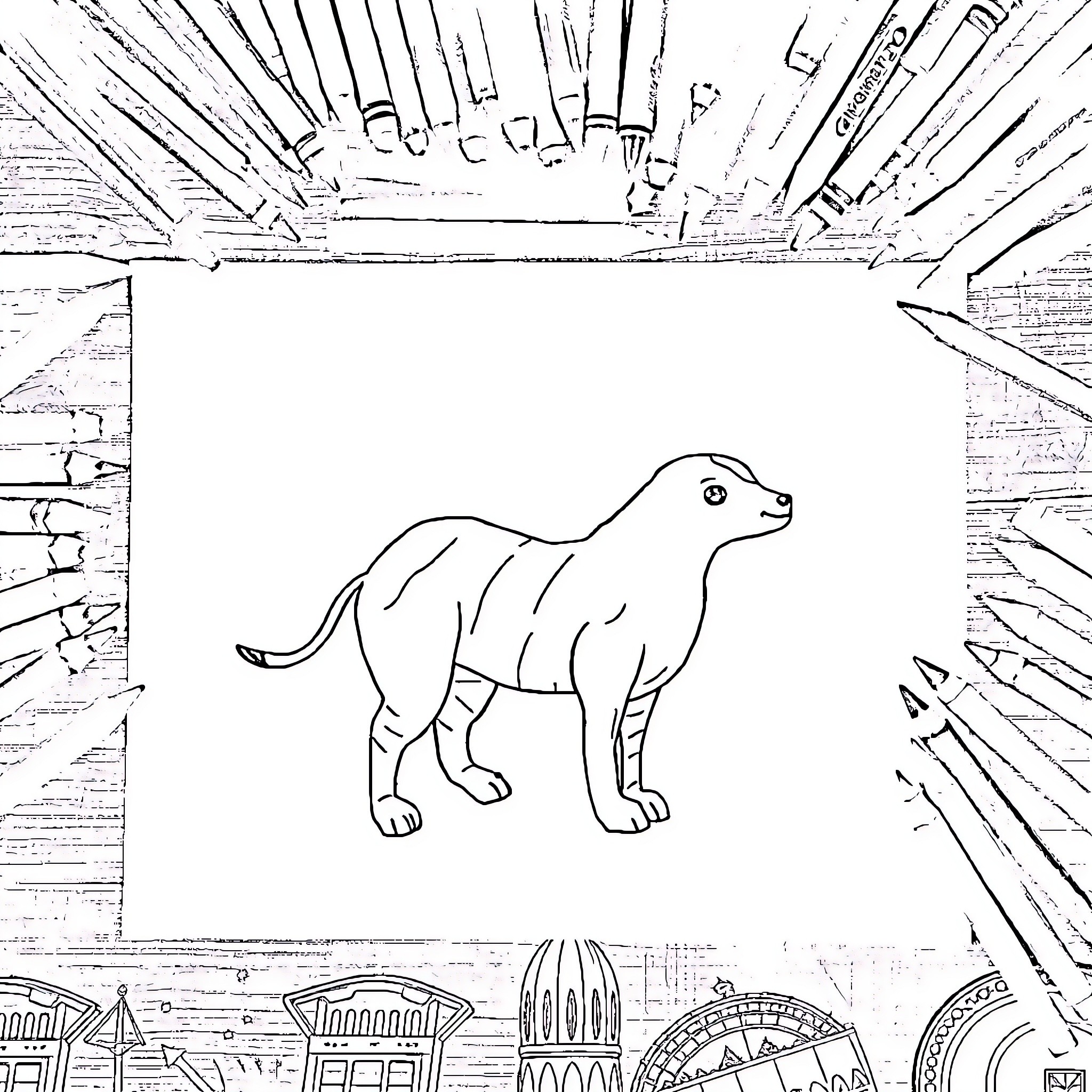 Dinosaur in a creative environment Coloring Page (free black-and-white line drawing printable PDF for all, from beginners to advanced learners, including children, teens, adults, and seniors)