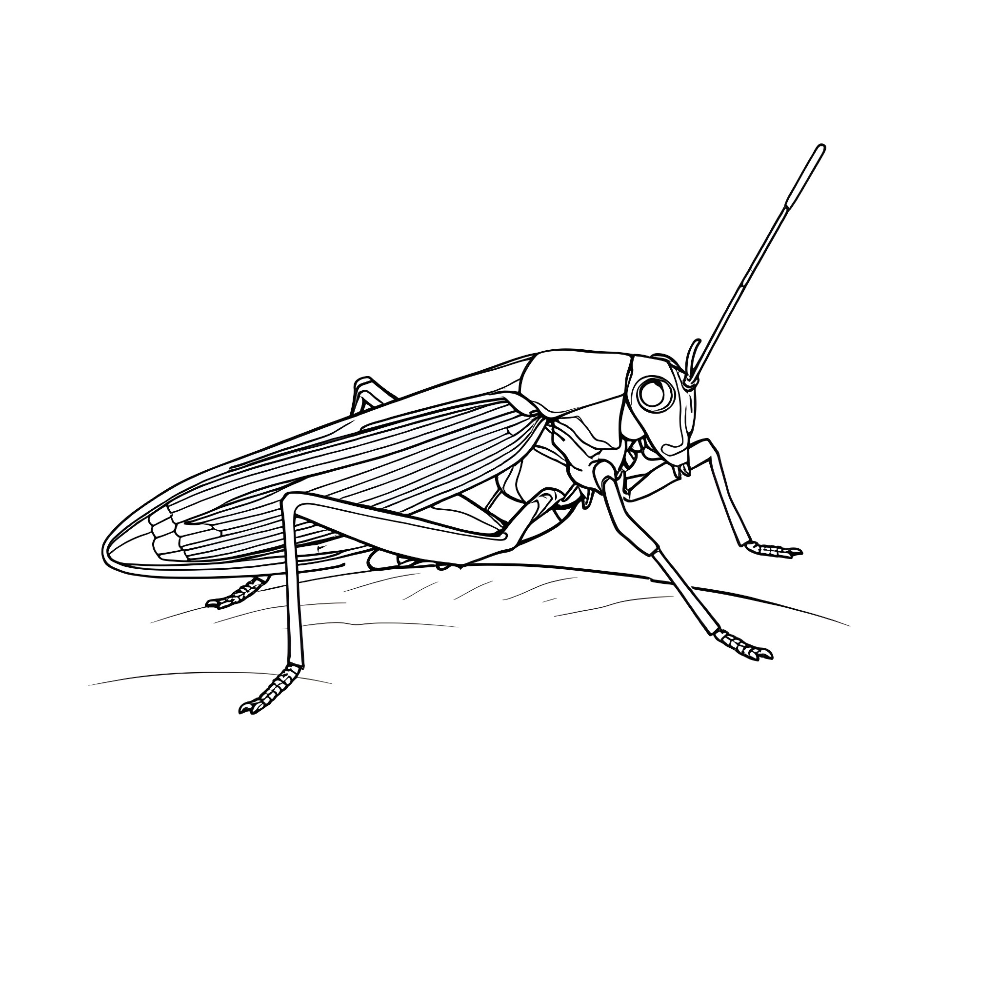 Katydid inspecting its surroundings Coloring Page (free black-and-white line drawing printable PDF for all, from beginners to advanced learners, including children, teens, adults, and seniors)