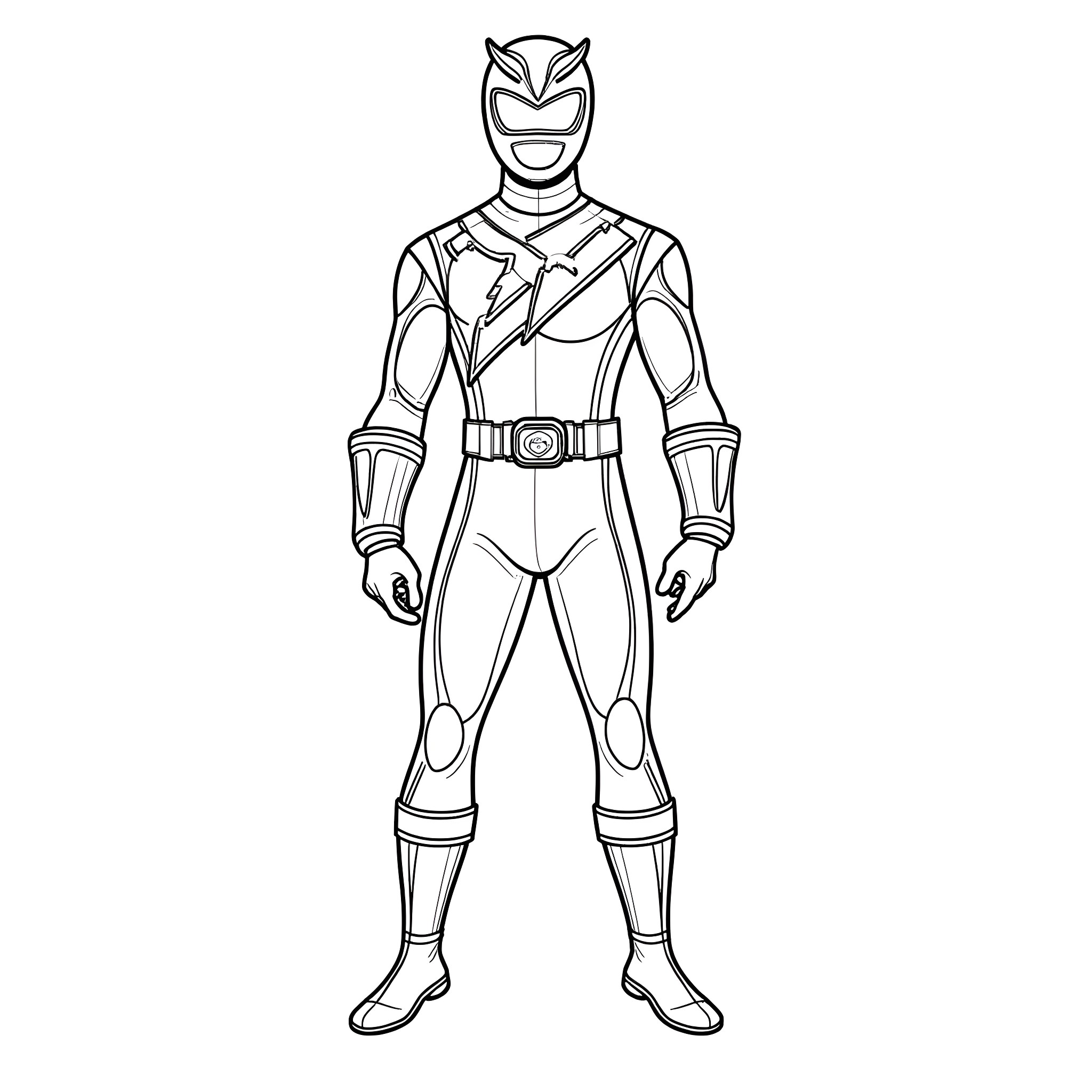 Power Ranger in Action Pose Coloring Page (free black-and-white line drawing printable PDF for all, from beginners to advanced learners, including children, teens, adults, and seniors)