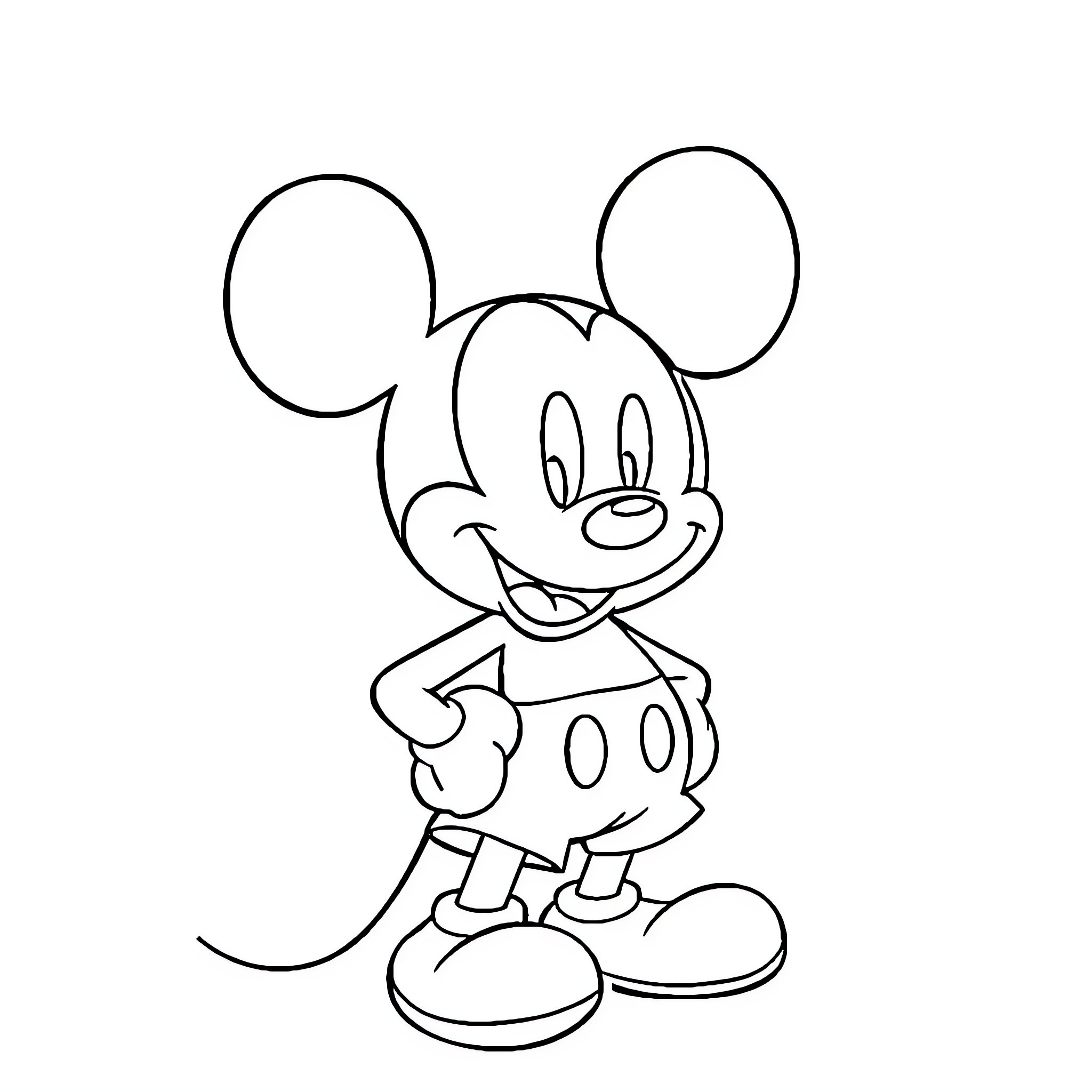 Mickey showing friendly expression with his signature style Coloring Page (free black-and-white line drawing printable PDF for all, from beginners to advanced learners, including children, teens, adults, and seniors)
