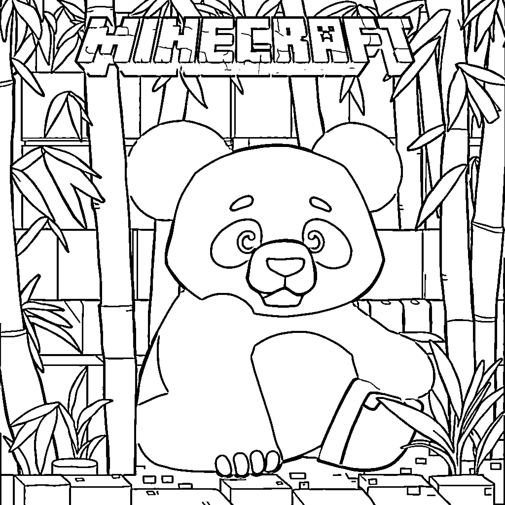 Panda in the bamboo forest Coloring Page (free black-and-white line drawing printable PDF for all, from beginners to advanced learners, including children, teens, adults, and seniors)