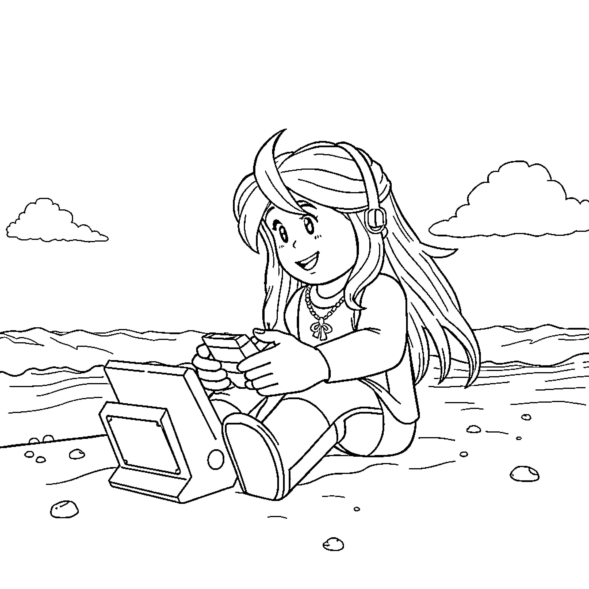 Roblox character exploring the digital world Coloring Page (free black-and-white line drawing printable PDF for all, from beginners to advanced learners, including children, teens, adults, and seniors)