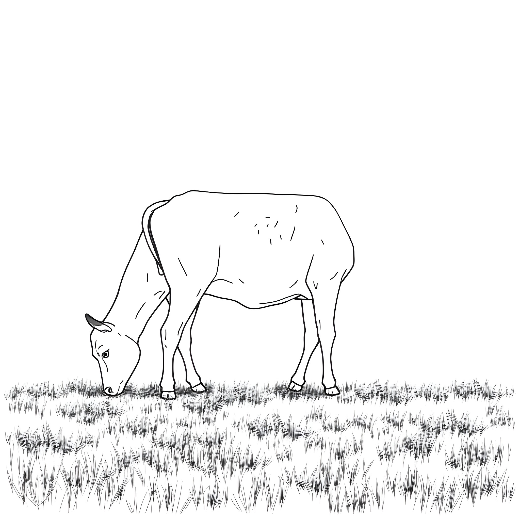 Calf grazing in the field Coloring Page (free black-and-white line drawing printable PDF for all, from beginners to advanced learners, including children, teens, adults, and seniors)
