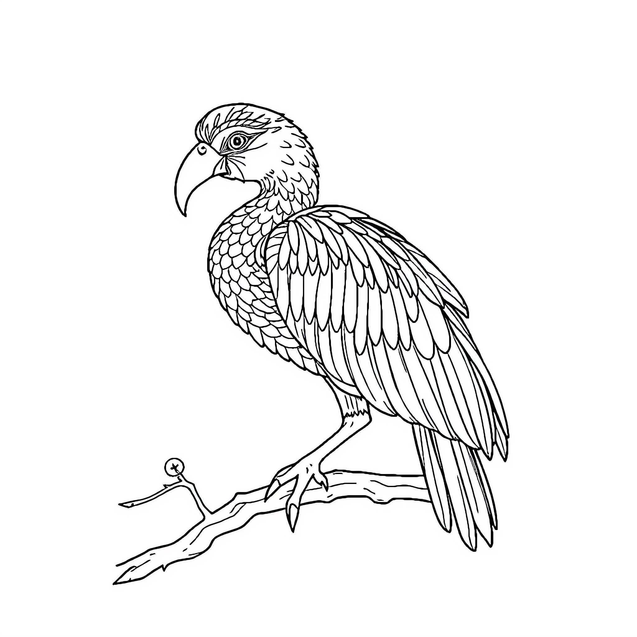 Animal perched on a branch Coloring Page (free black-and-white line drawing printable PDF for all, from beginners to advanced learners, including children, teens, adults, and seniors)