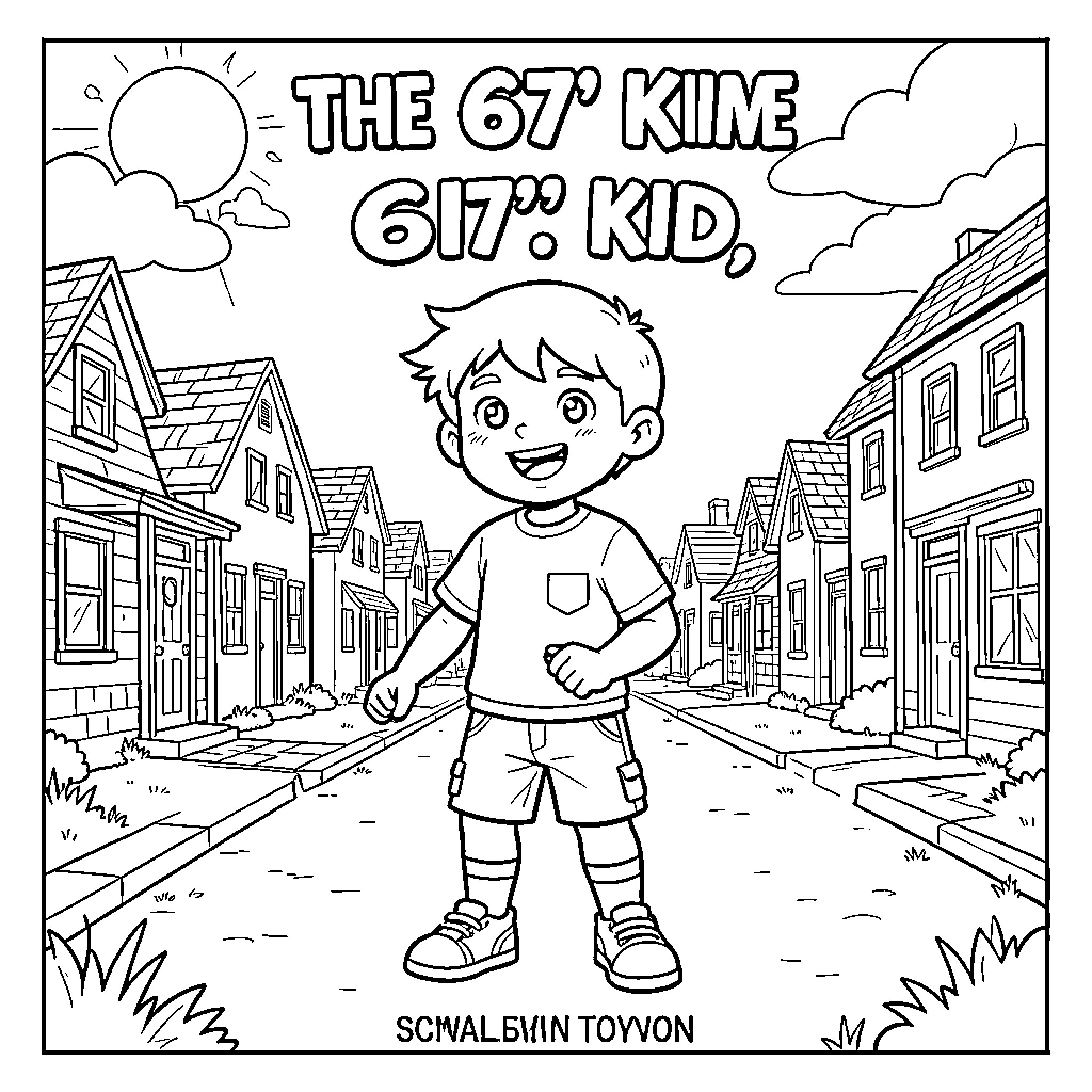 Kid walking on a town street Coloring Page (free black-and-white line drawing printable PDF for all, from beginners to advanced learners, including children, teens, adults, and seniors)
