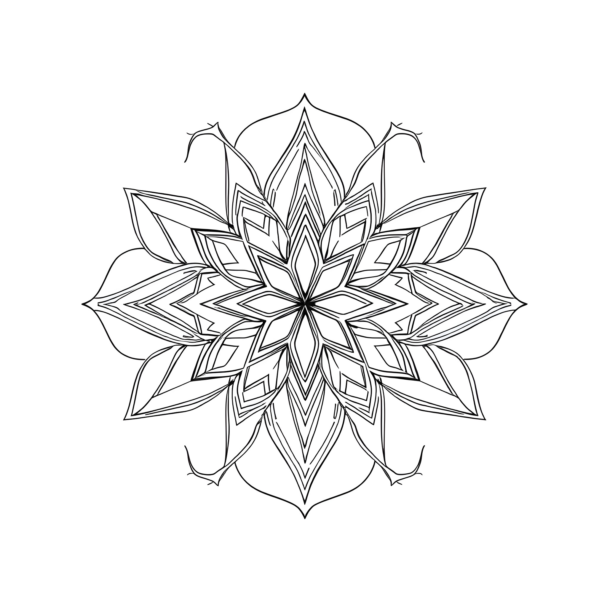 Geometric Floral Pattern Design Coloring Page (free black-and-white line drawing printable PDF for all, from beginners to advanced learners, including children, teens, adults, and seniors)