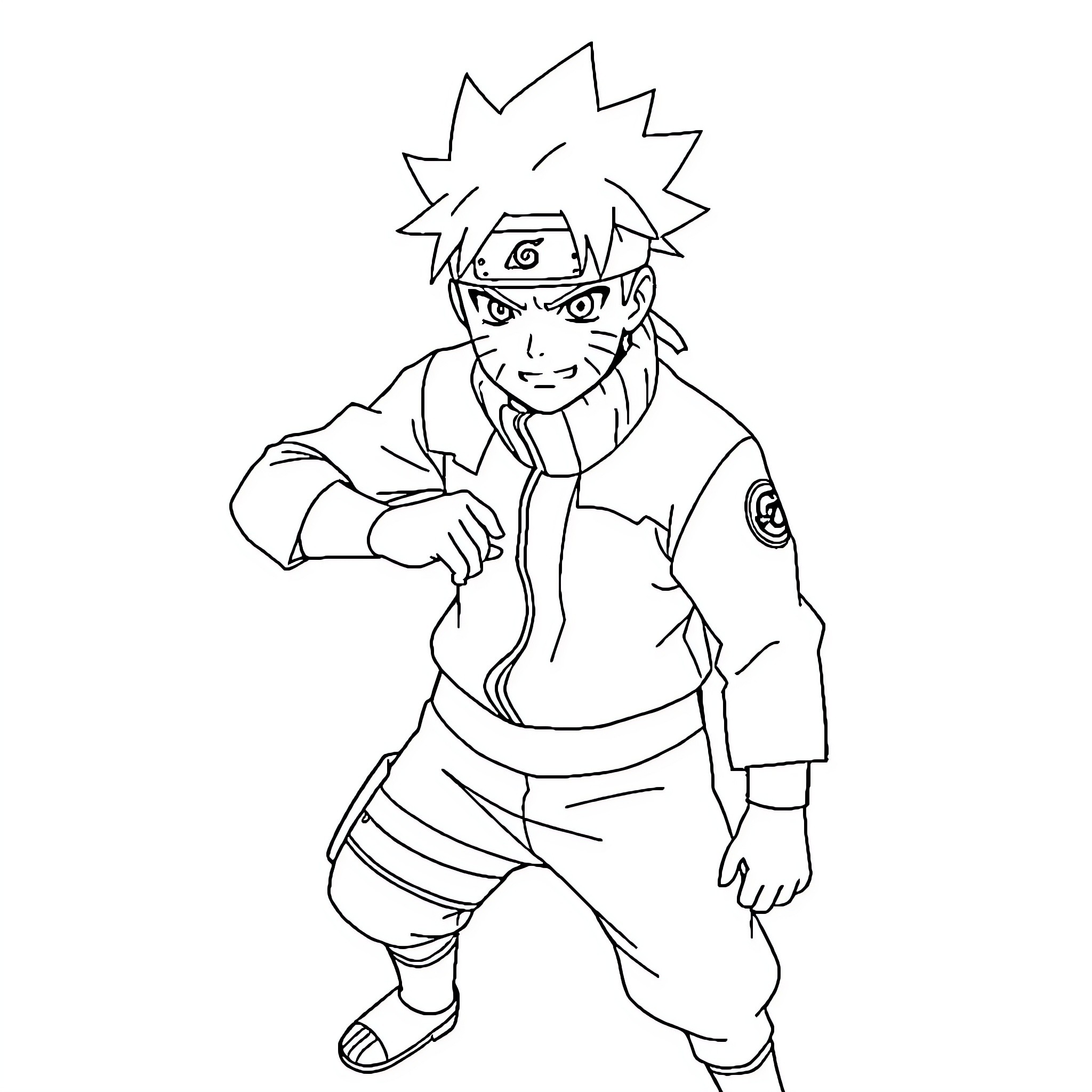 Naruto in action pose with ninja outfit Coloring Page (free black-and-white line drawing printable PDF for all, from beginners to advanced learners, including children, teens, adults, and seniors)