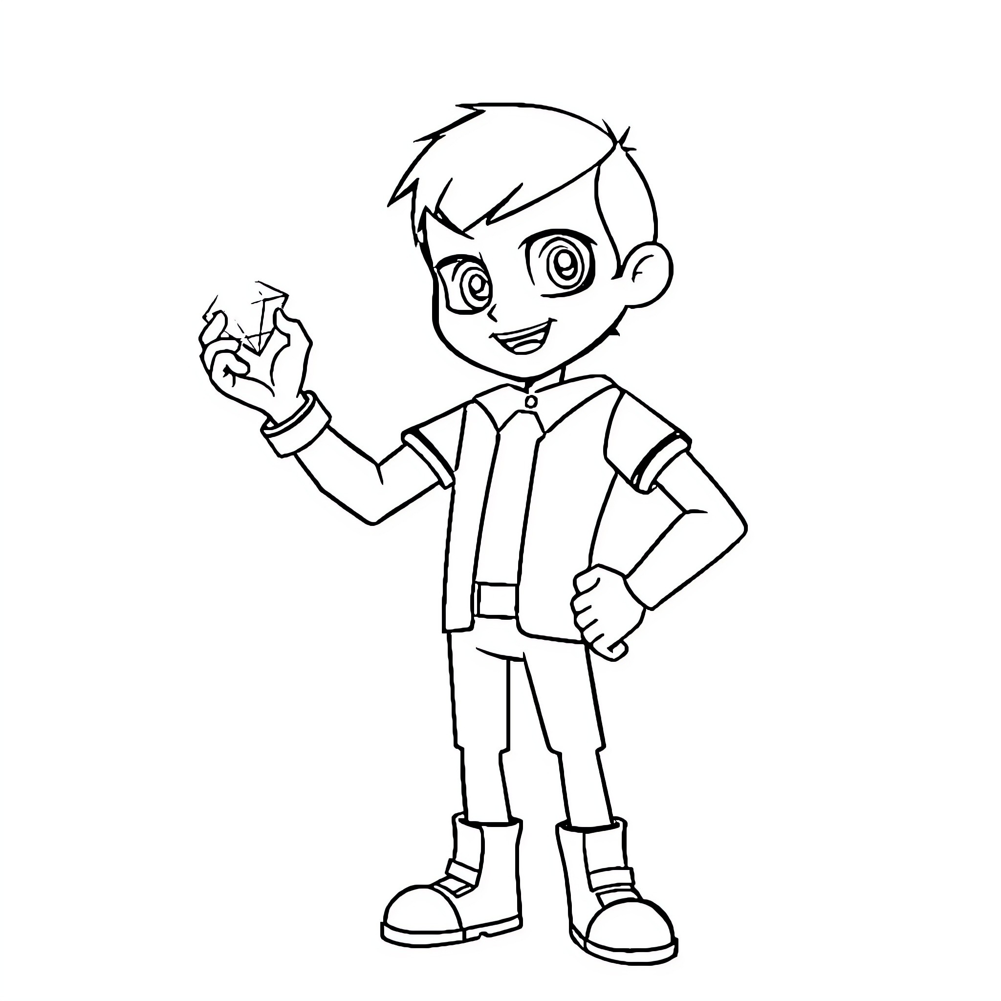Ben10 Boy in Suit Confident Pose Coloring Page (free black-and-white line drawing printable PDF for all, from beginners to advanced learners, including children, teens, adults, and seniors)