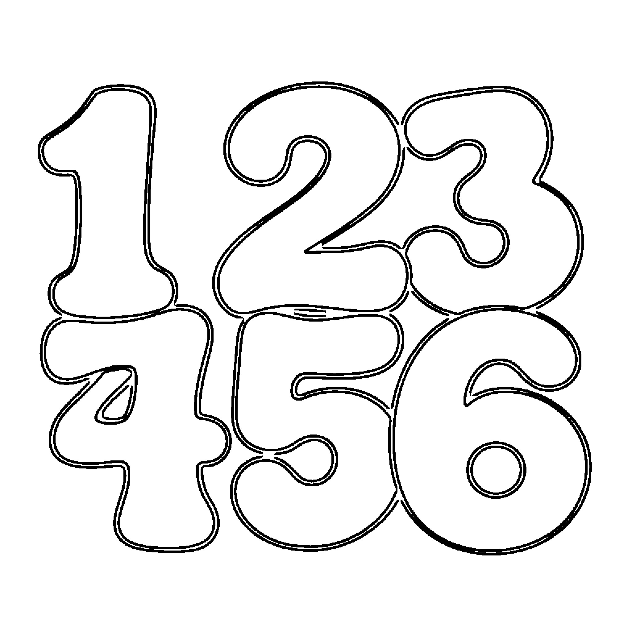 Number Outlines of Different Stylized Numbers Coloring Page (free black-and-white line drawing printable PDF for all, from beginners to advanced learners, including children, teens, adults, and seniors)