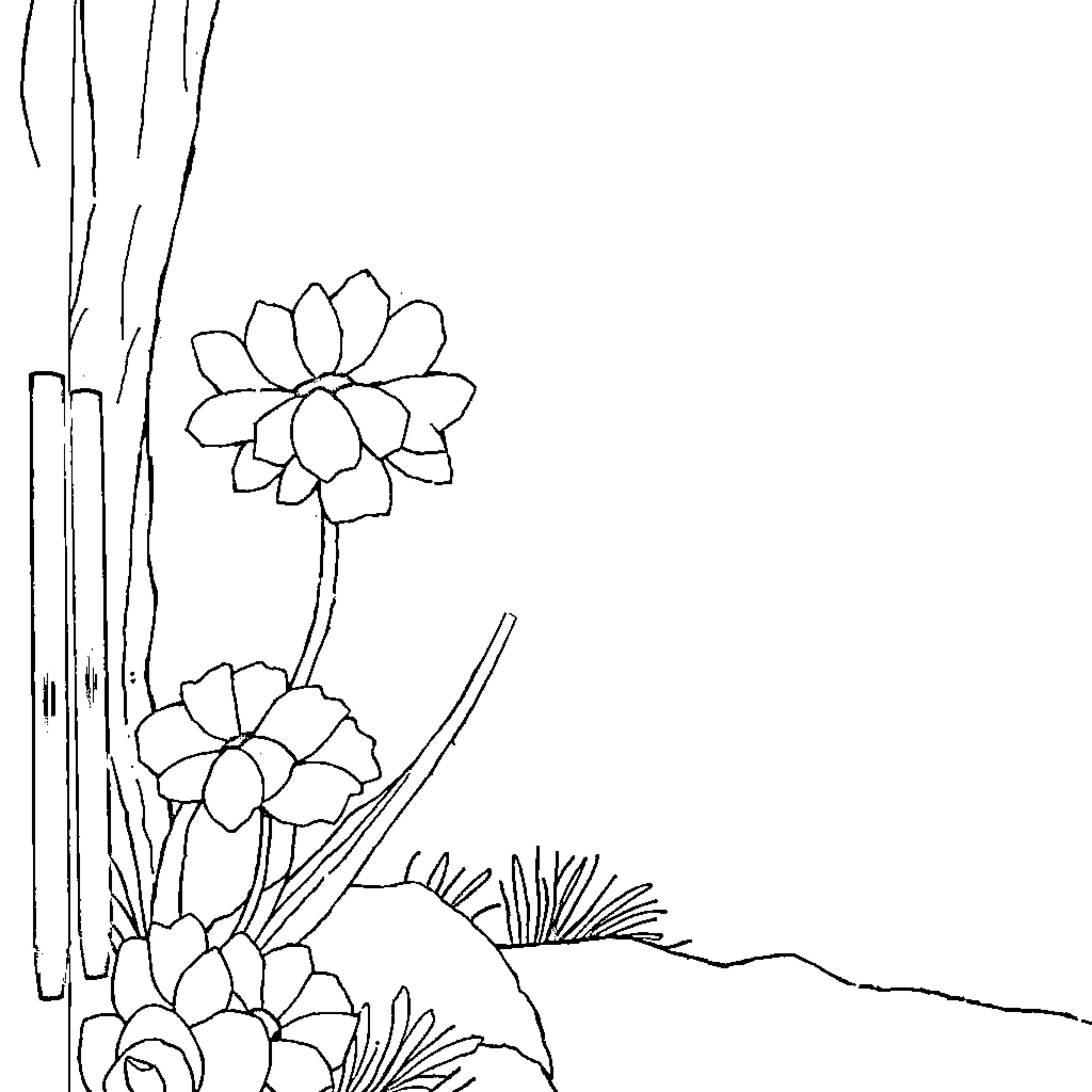 Floral Silhouette in Monochrome Coloring Page (free black-and-white line drawing printable PDF for all, from beginners to advanced learners, including children, teens, adults, and seniors)