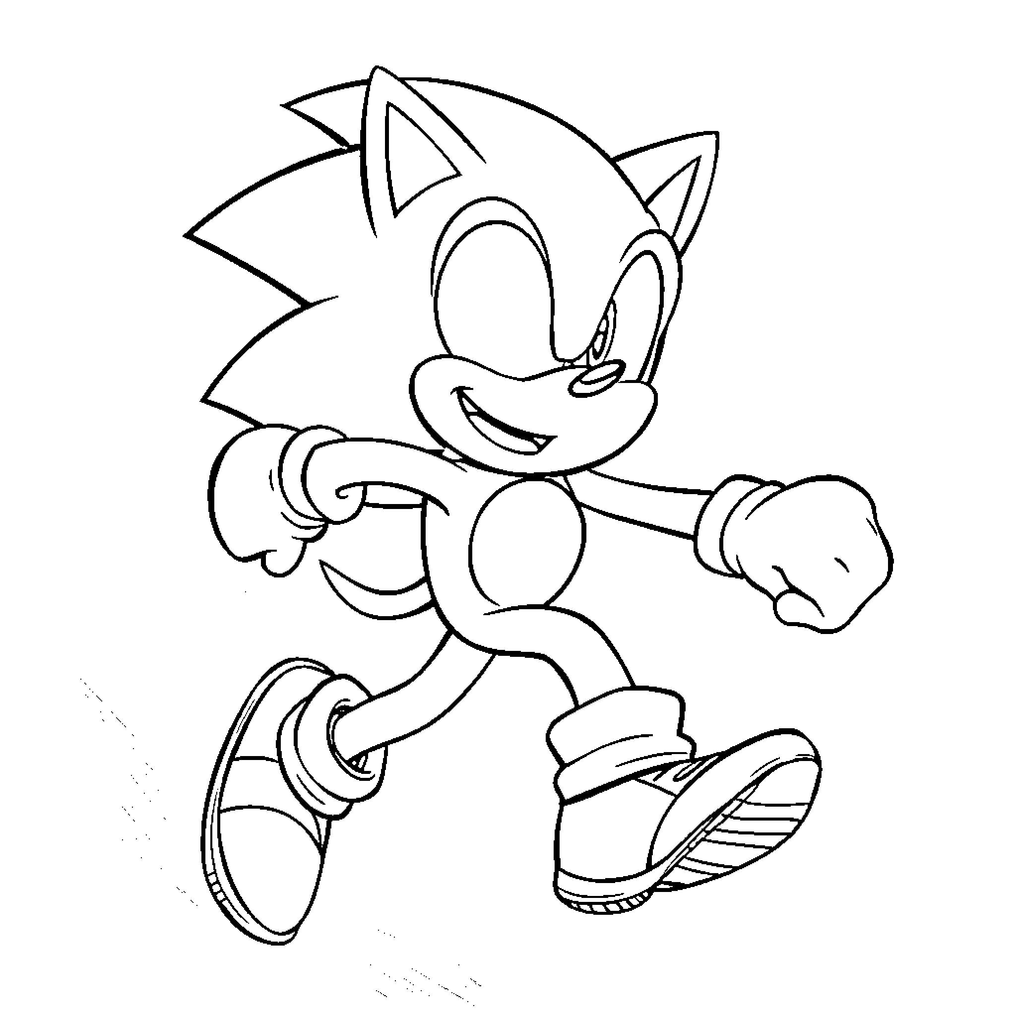 Sonic running energetically in a playful pose Coloring Page (free black-and-white line drawing printable PDF for all, from beginners to advanced learners, including children, teens, adults, and seniors)
