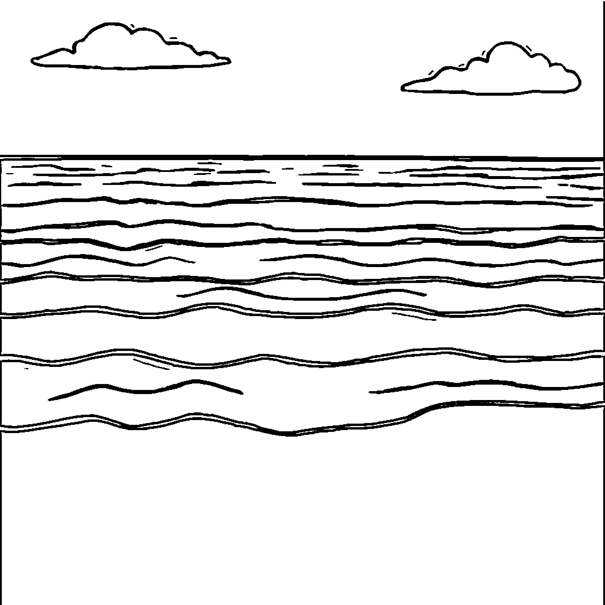 Calm ocean waves and clouds in the sky Coloring Page (free black-and-white line drawing printable PDF for all, from beginners to advanced learners, including children, teens, adults, and seniors)
