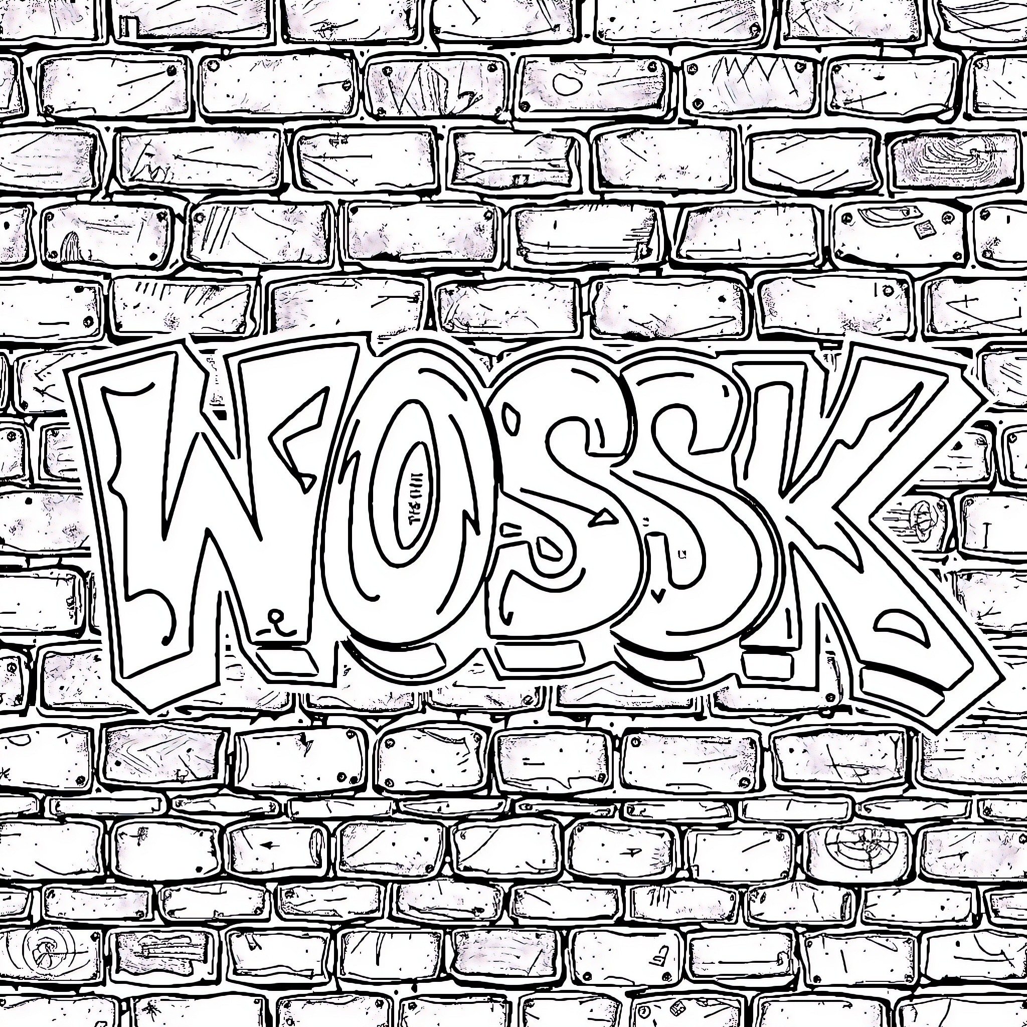 Graffiti artist's creative expression on brick wall Coloring Page (free black-and-white line drawing printable PDF for all, from beginners to advanced learners, including children, teens, adults, and seniors)