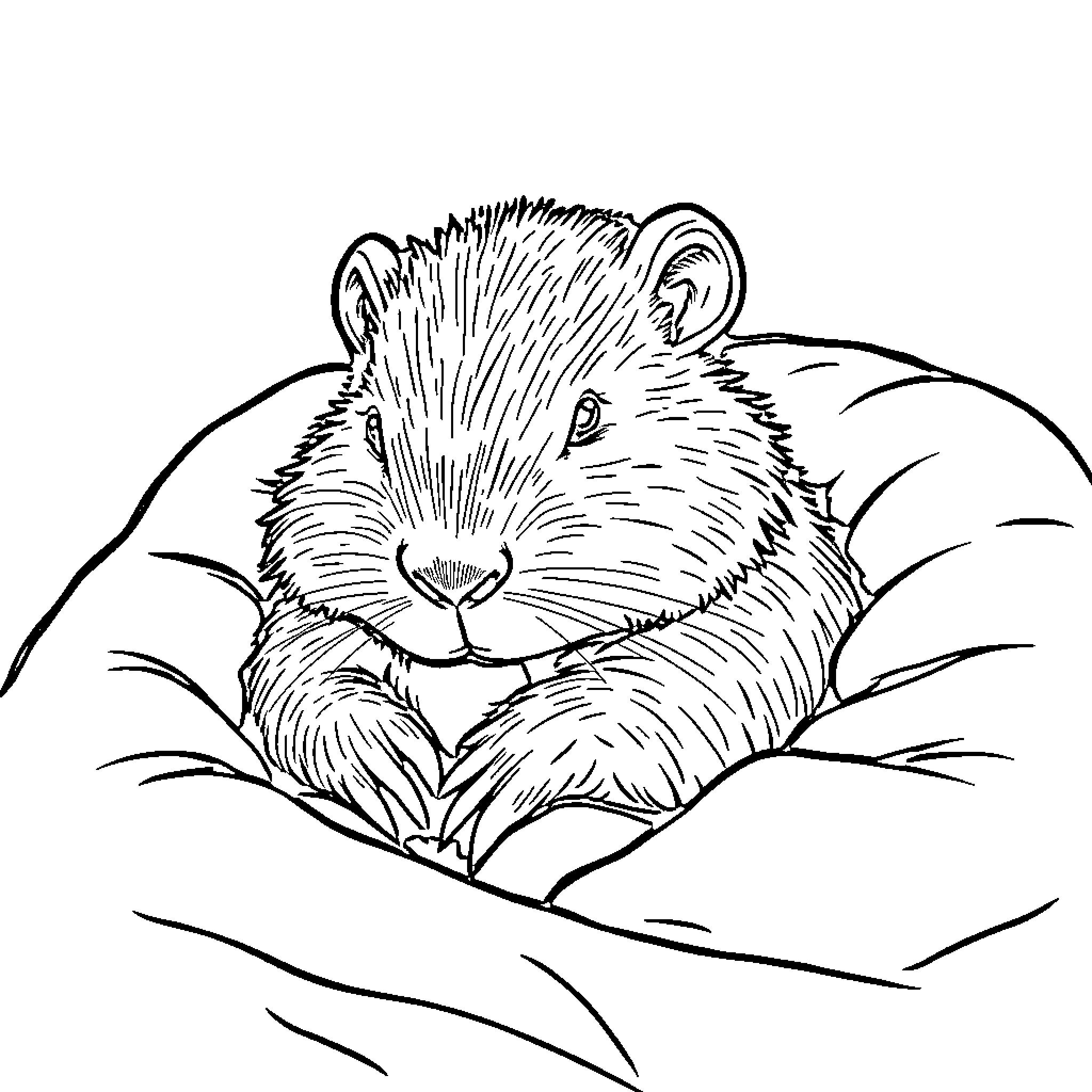 Capybara relaxing peacefully in the grass Coloring Page (free black-and-white line drawing printable PDF for all, from beginners to advanced learners, including children, teens, adults, and seniors)