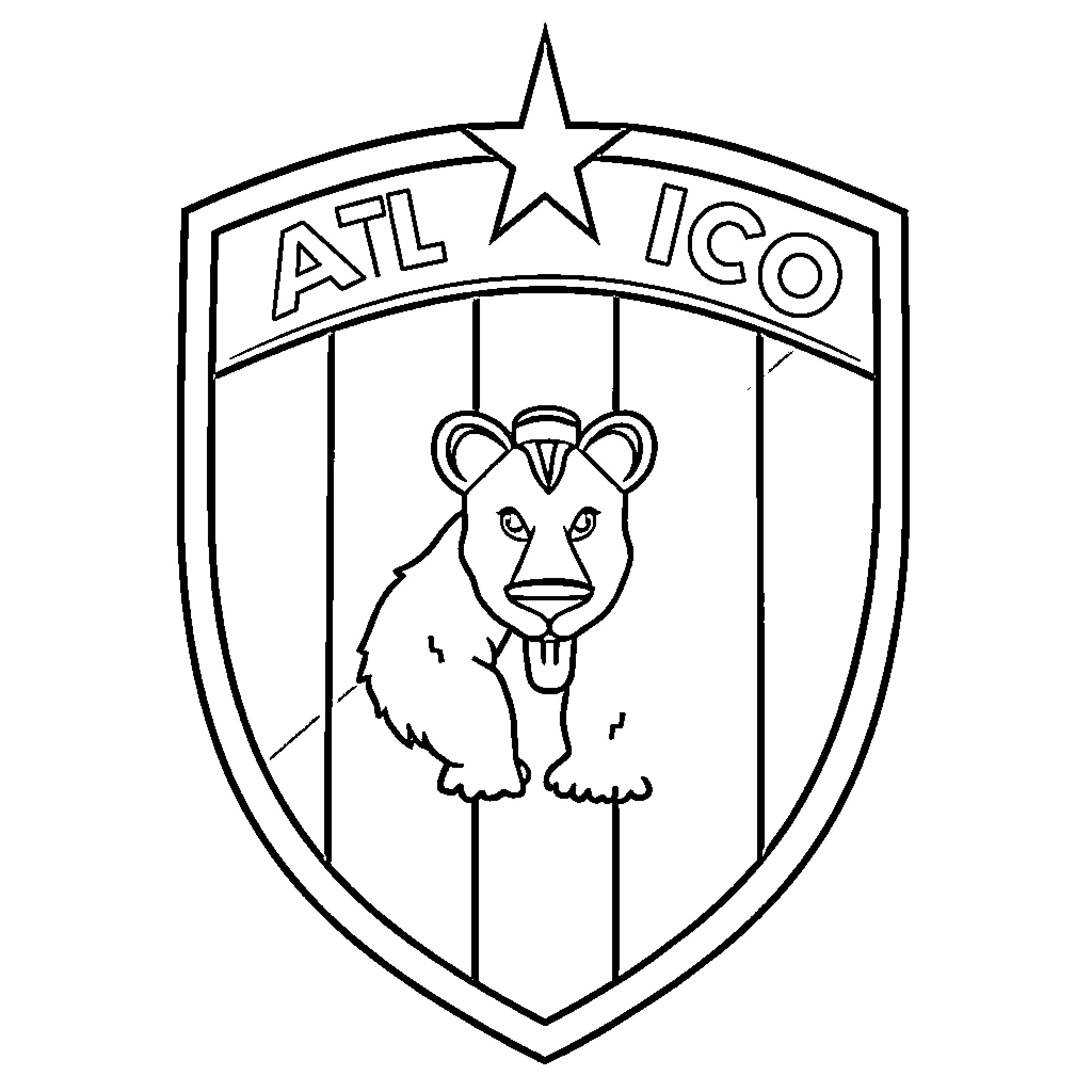 Atletico de Madrid bear emblem Coloring Page (free black-and-white line drawing printable PDF for all, from beginners to advanced learners, including children, teens, adults, and seniors)