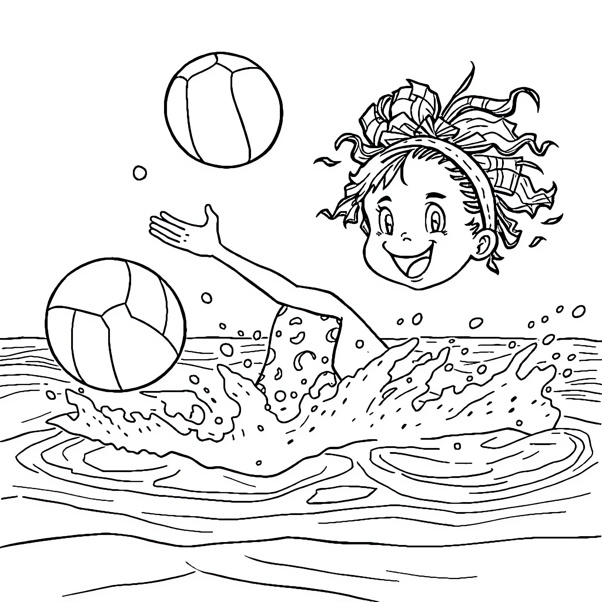 Axeloto Splashing Cheerfully in the Water Coloring Page (free black-and-white line drawing printable PDF for all, from beginners to advanced learners, including children, teens, adults, and seniors)