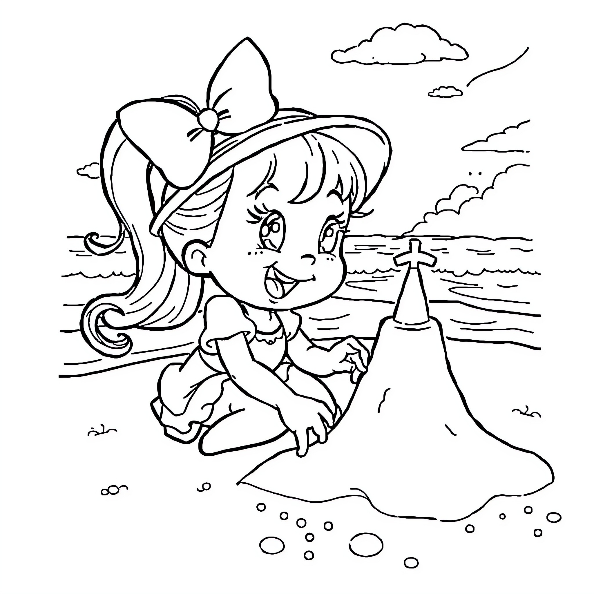 Mimi's Beachside Adventures Coloring Page (free black-and-white line drawing printable PDF for all, from beginners to advanced learners, including children, teens, adults, and seniors)