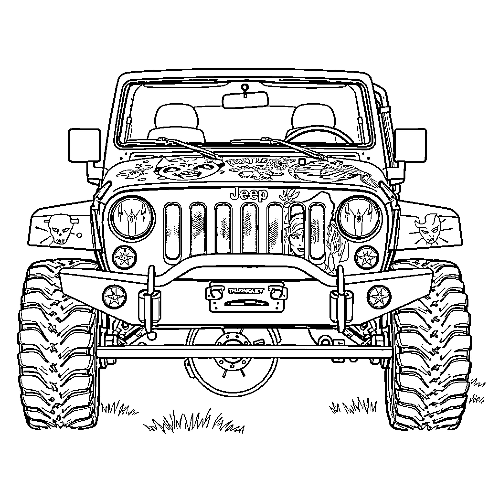 Thundercats off-road adventure in the wilderness Coloring Page (free black-and-white line drawing printable PDF for all, from beginners to advanced learners, including children, teens, adults, and seniors)