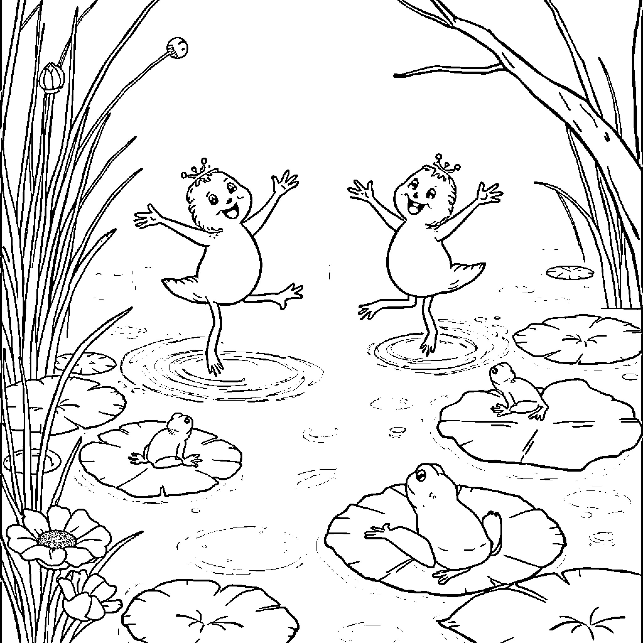 Sprunkie's Aquatic Adventure Coloring Page (free black-and-white line drawing printable PDF for all, from beginners to advanced learners, including children, teens, adults, and seniors)