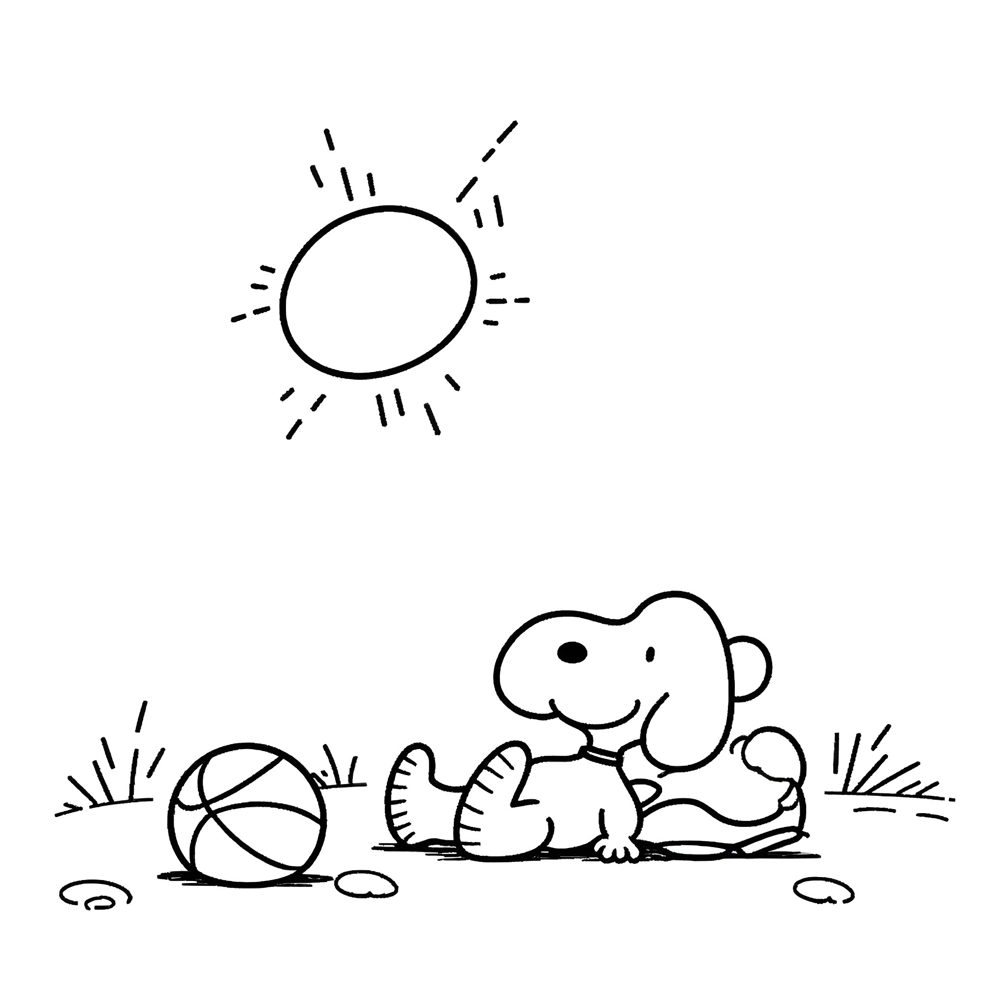 Snoopy relaxing in the sunshine Coloring Page (free black-and-white line drawing printable PDF for all, from beginners to advanced learners, including children, teens, adults, and seniors)