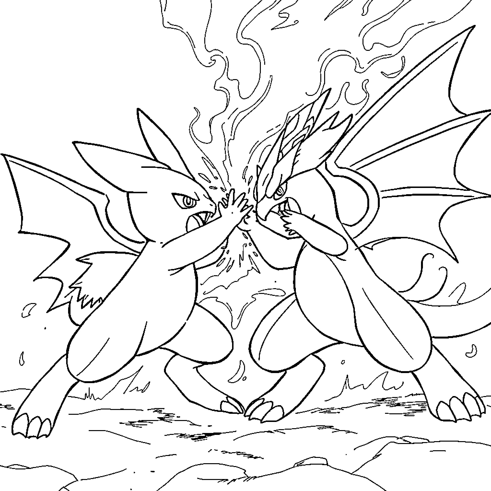 Pokémon dragon-like creature unleashing powerful attack Coloring Page (free black-and-white line drawing printable PDF for all, from beginners to advanced learners, including children, teens, adults, and seniors)