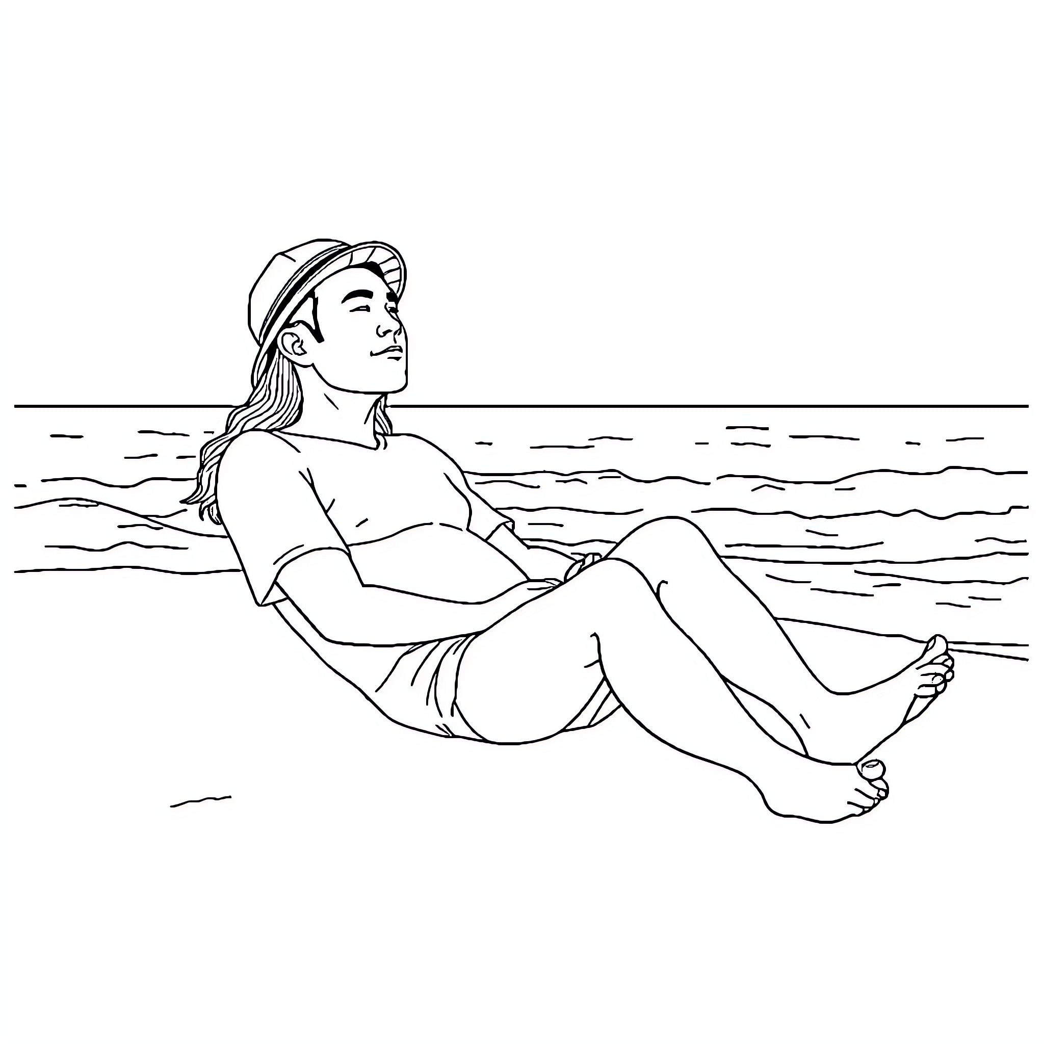 Hua Cheng relaxing peacefully by the seaside Coloring Page (free black-and-white line drawing printable PDF for all, from beginners to advanced learners, including children, teens, adults, and seniors)