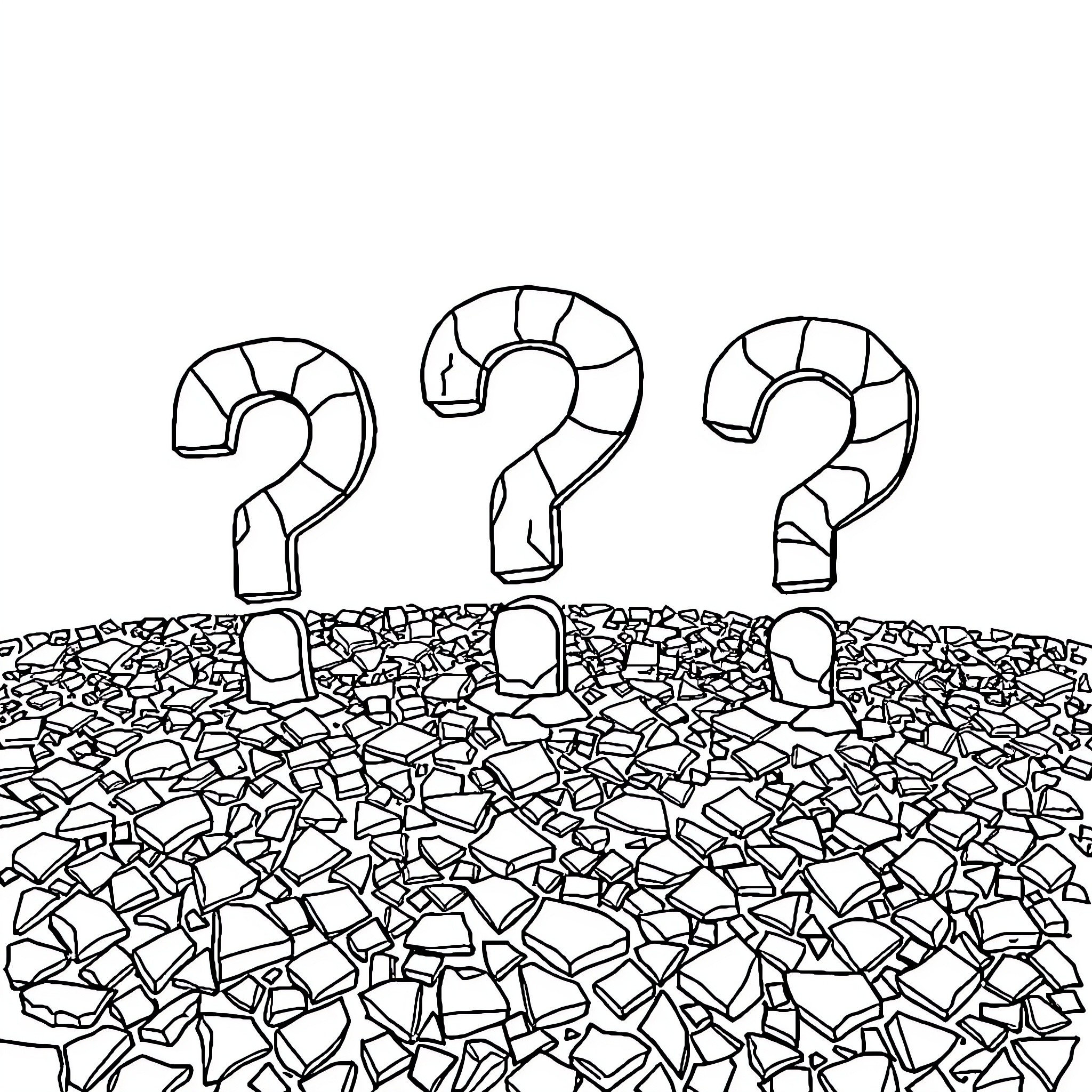 Fragezeichen - Broken glass questions Coloring Page (free black-and-white line drawing printable PDF for all, from beginners to advanced learners, including children, teens, adults, and seniors)