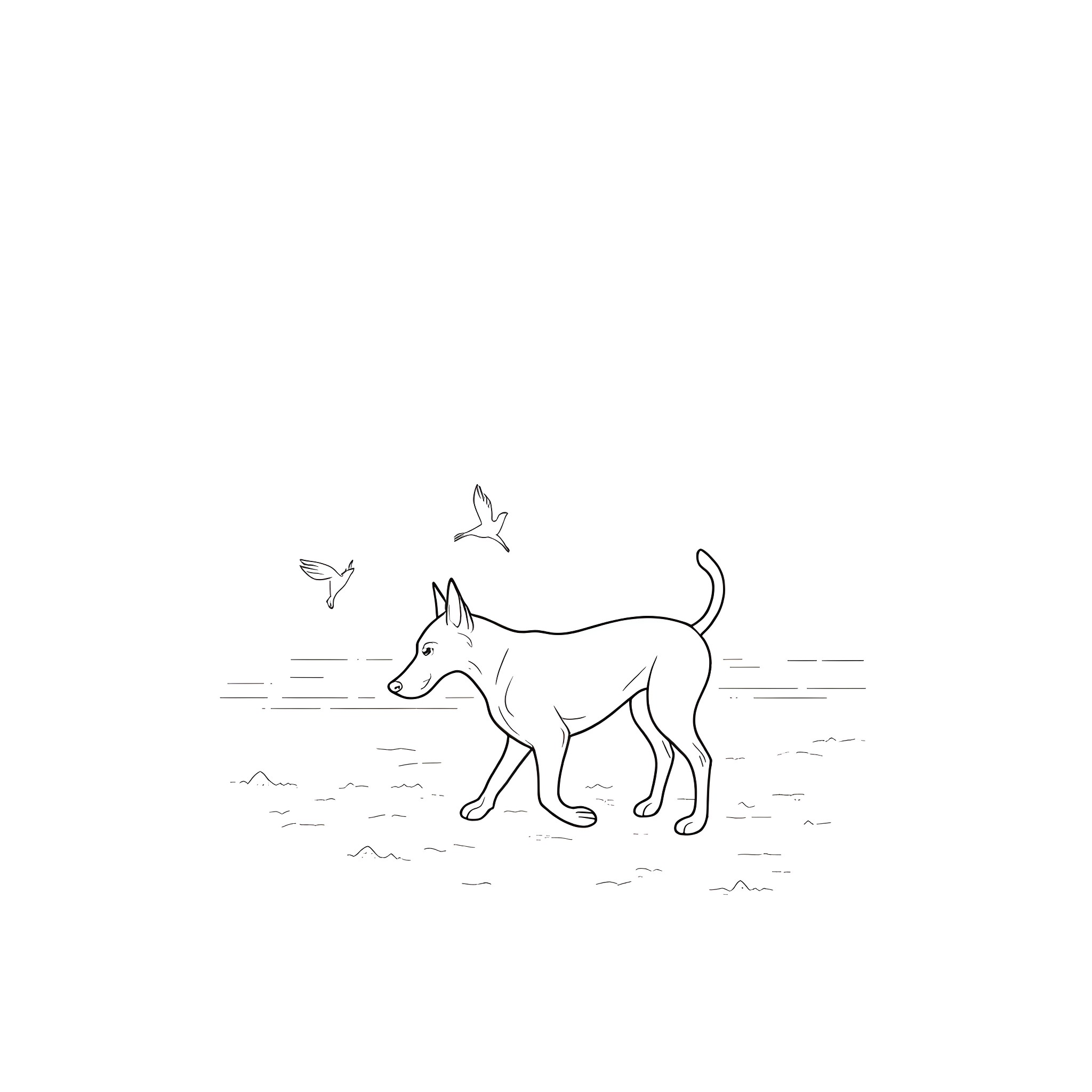 Belgian Malinois exploring the outdoors Coloring Page (free black-and-white line drawing printable PDF for all, from beginners to advanced learners, including children, teens, adults, and seniors)