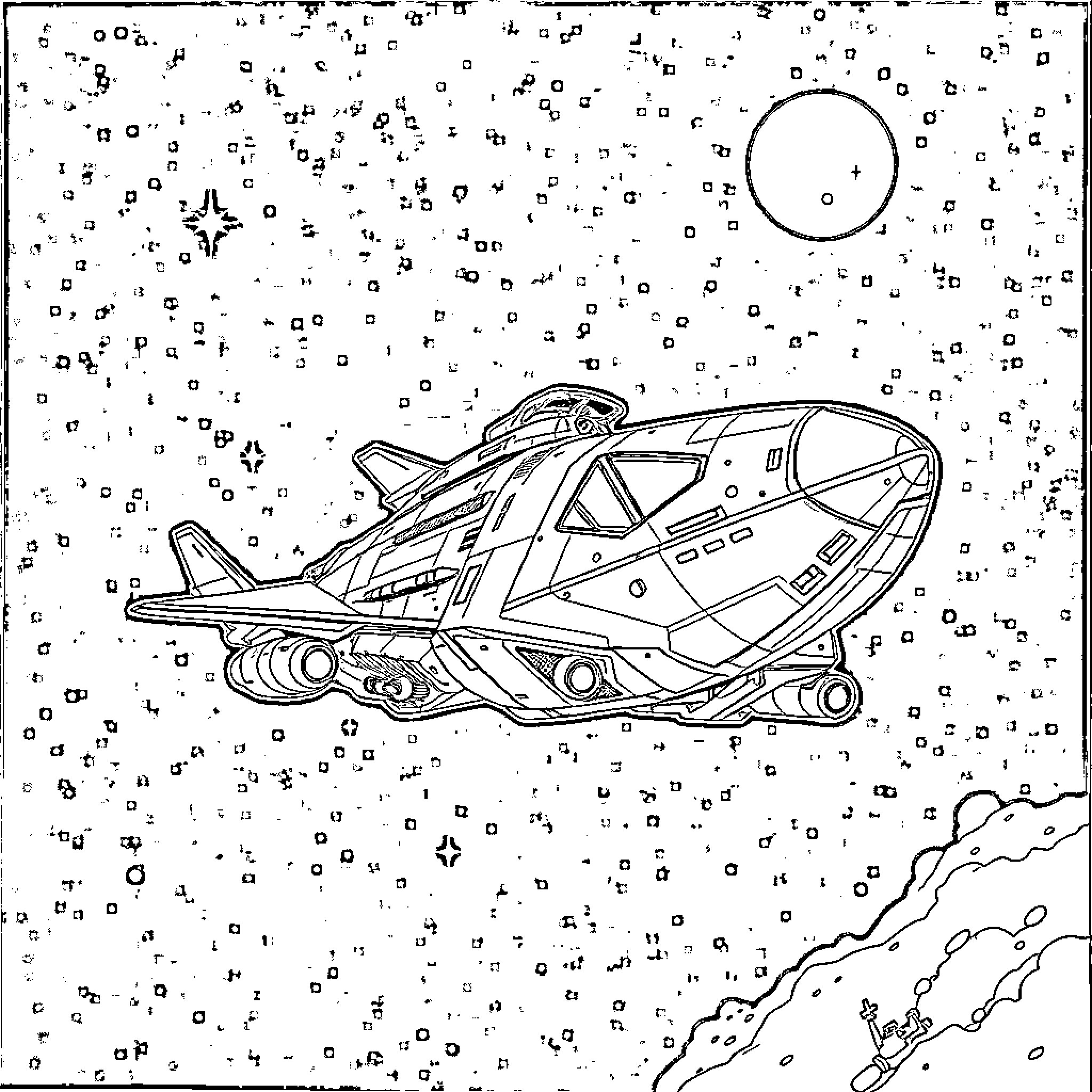 Death of the Space Traveler's Craft Coloring Page (free black-and-white line drawing printable PDF for all, from beginners to advanced learners, including children, teens, adults, and seniors)