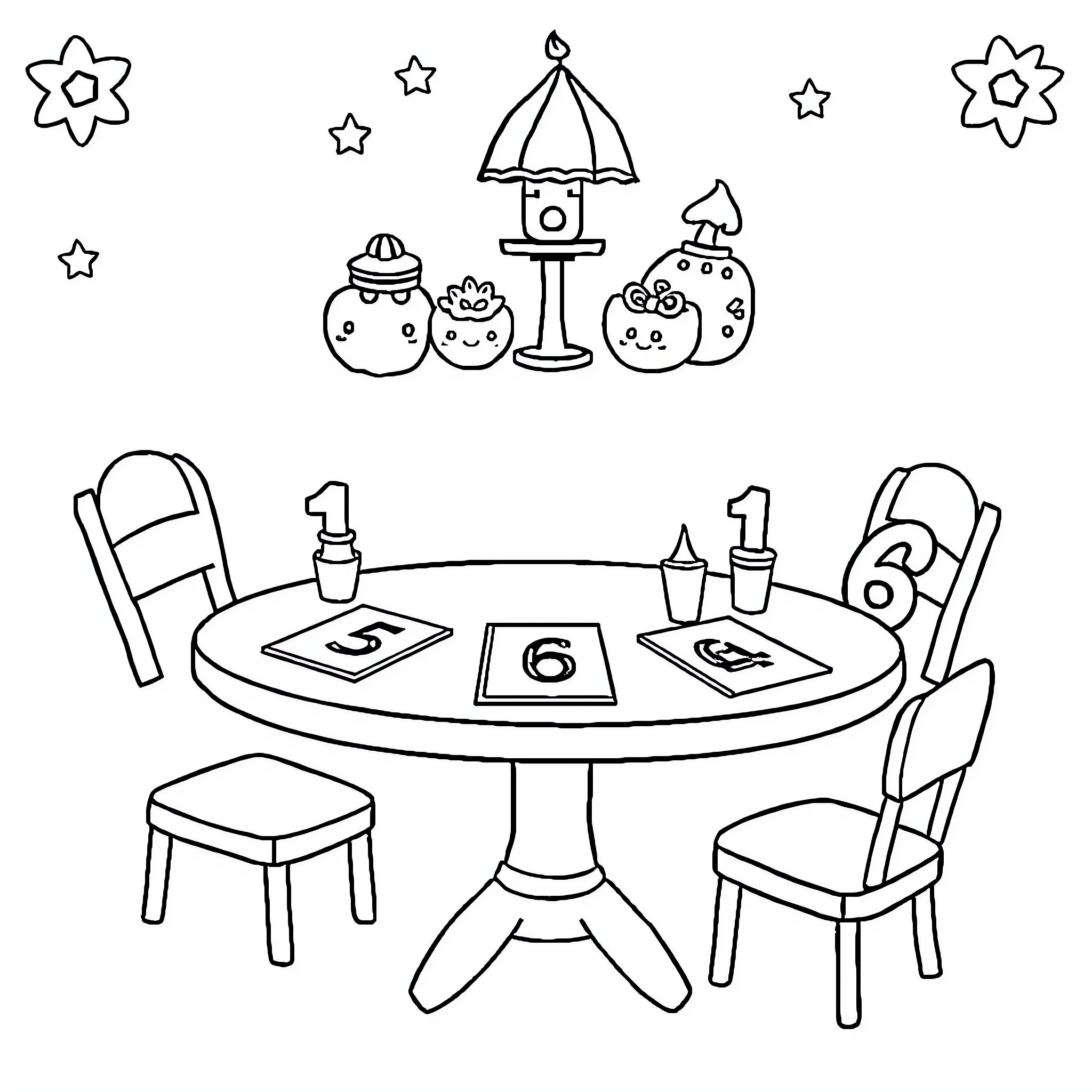 Magic Whimsical Game Night with Friends Coloring Page (free black-and-white line drawing printable PDF for all, from beginners to advanced learners, including children, teens, adults, and seniors)