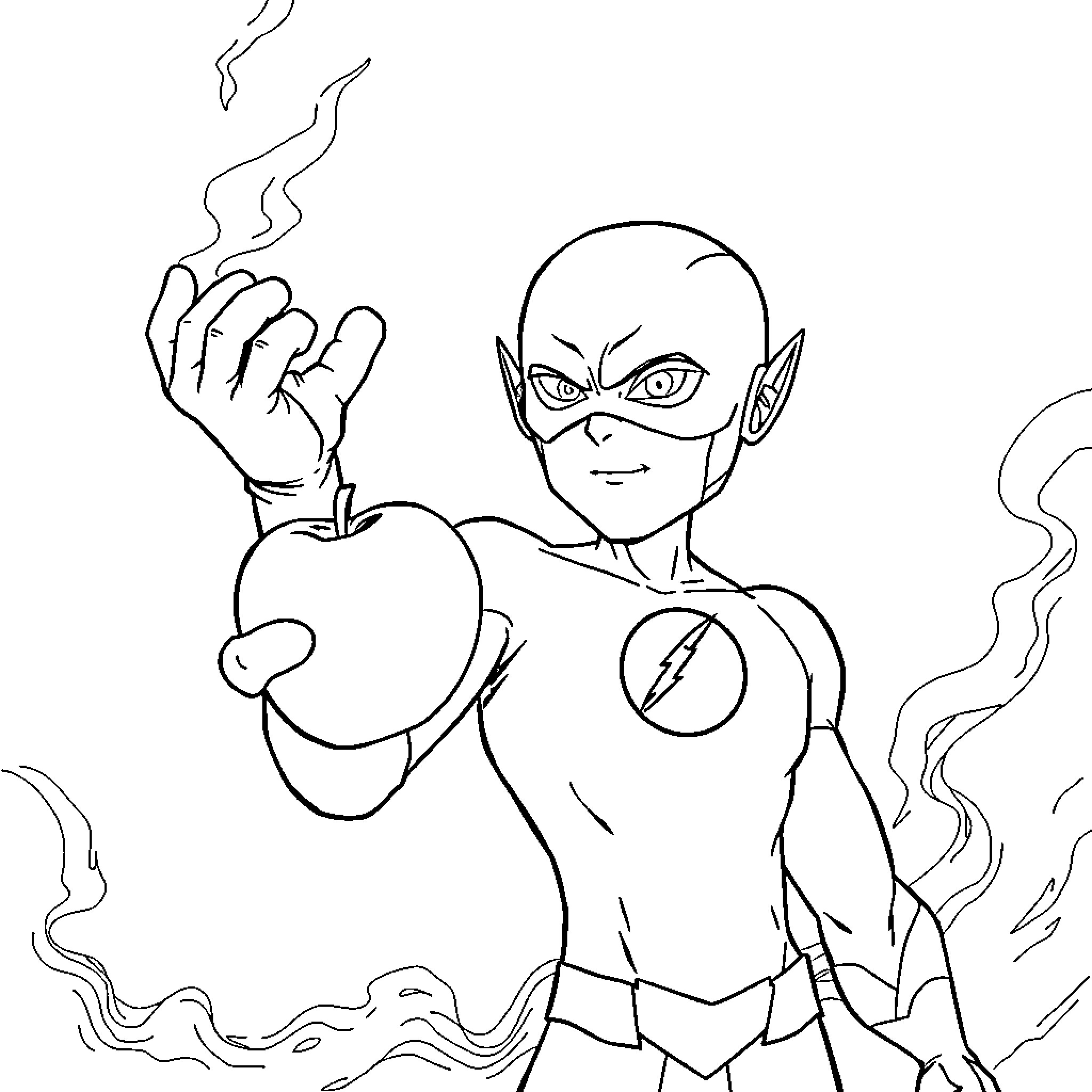 Flash Superhero Unleashing Powerful Energy Coloring Page (free black-and-white line drawing printable PDF for all, from beginners to advanced learners, including children, teens, adults, and seniors)