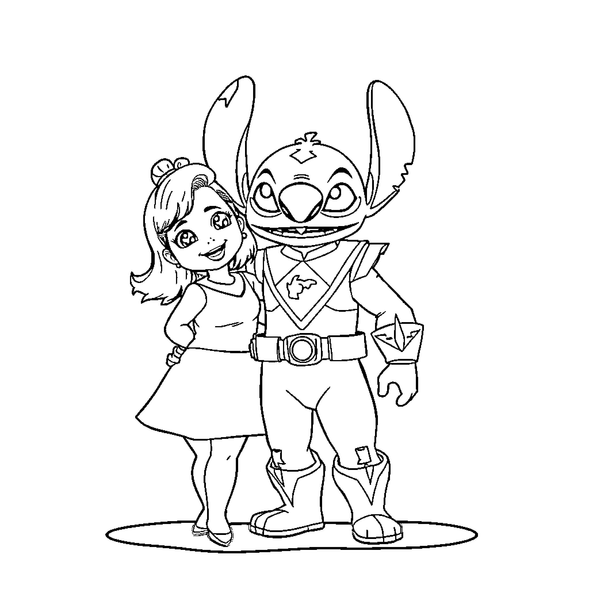 Lilo And Stitch Exploring Adventures Together Coloring Page (free black-and-white line drawing printable PDF for all, from beginners to advanced learners, including children, teens, adults, and seniors)