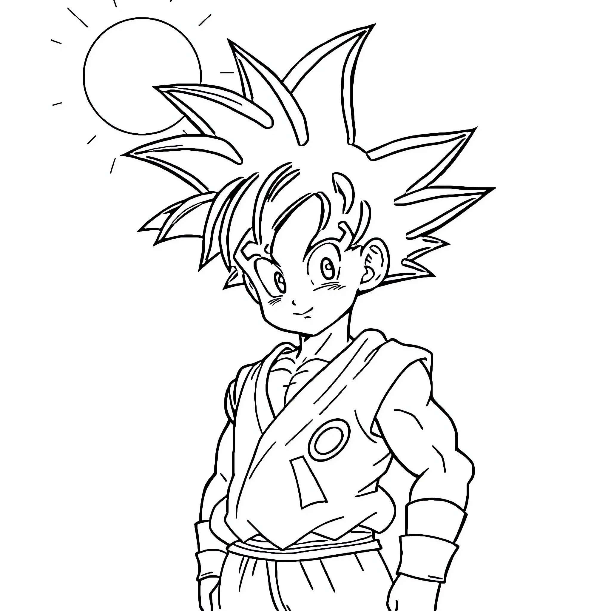 Goku in dynamic battle pose Coloring Page (free black-and-white line drawing printable PDF for all, from beginners to advanced learners, including children, teens, adults, and seniors)