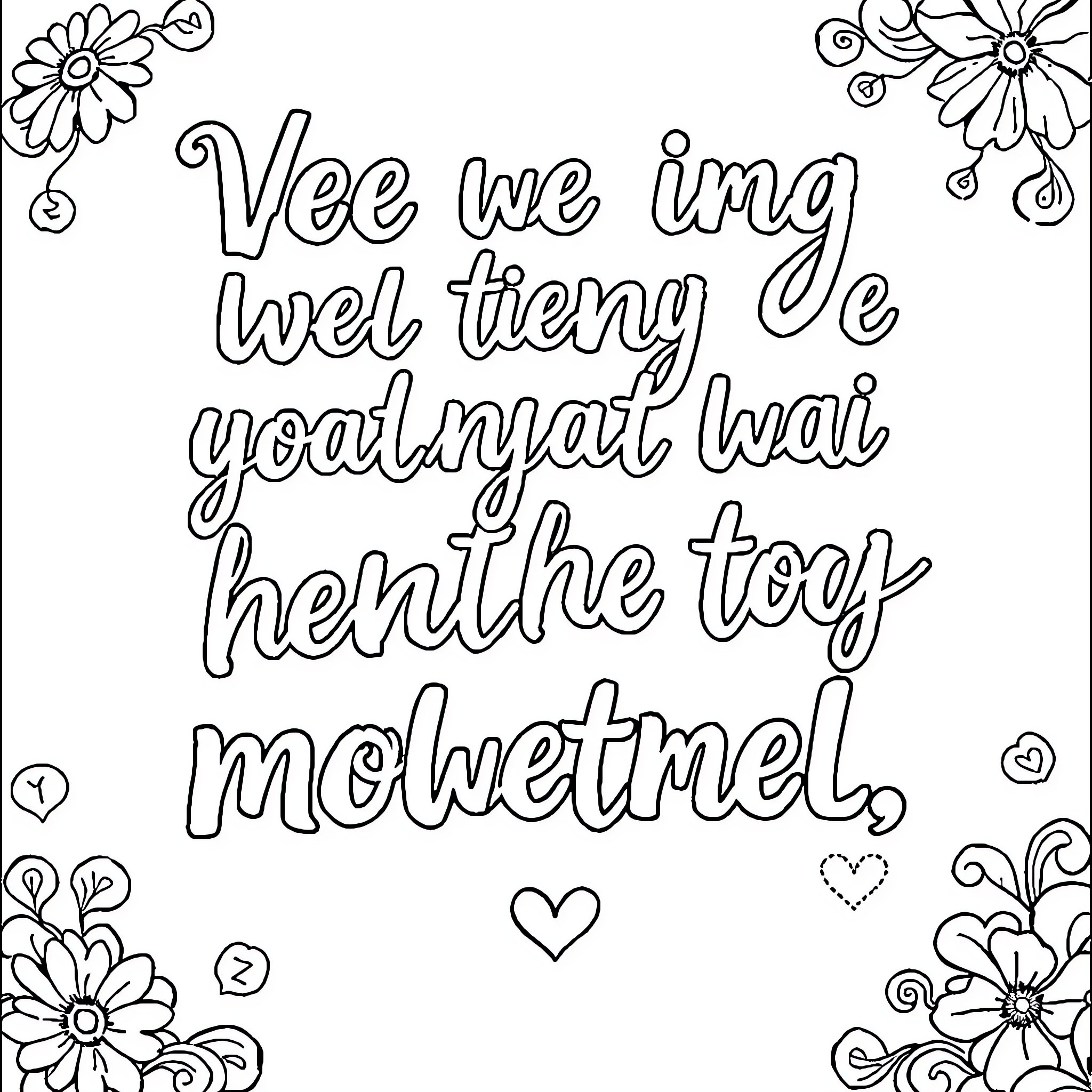 Motivation Quote Calligraphy and Floral Design Coloring Page (free black-and-white line drawing printable PDF for all, from beginners to advanced learners, including children, teens, adults, and seniors)