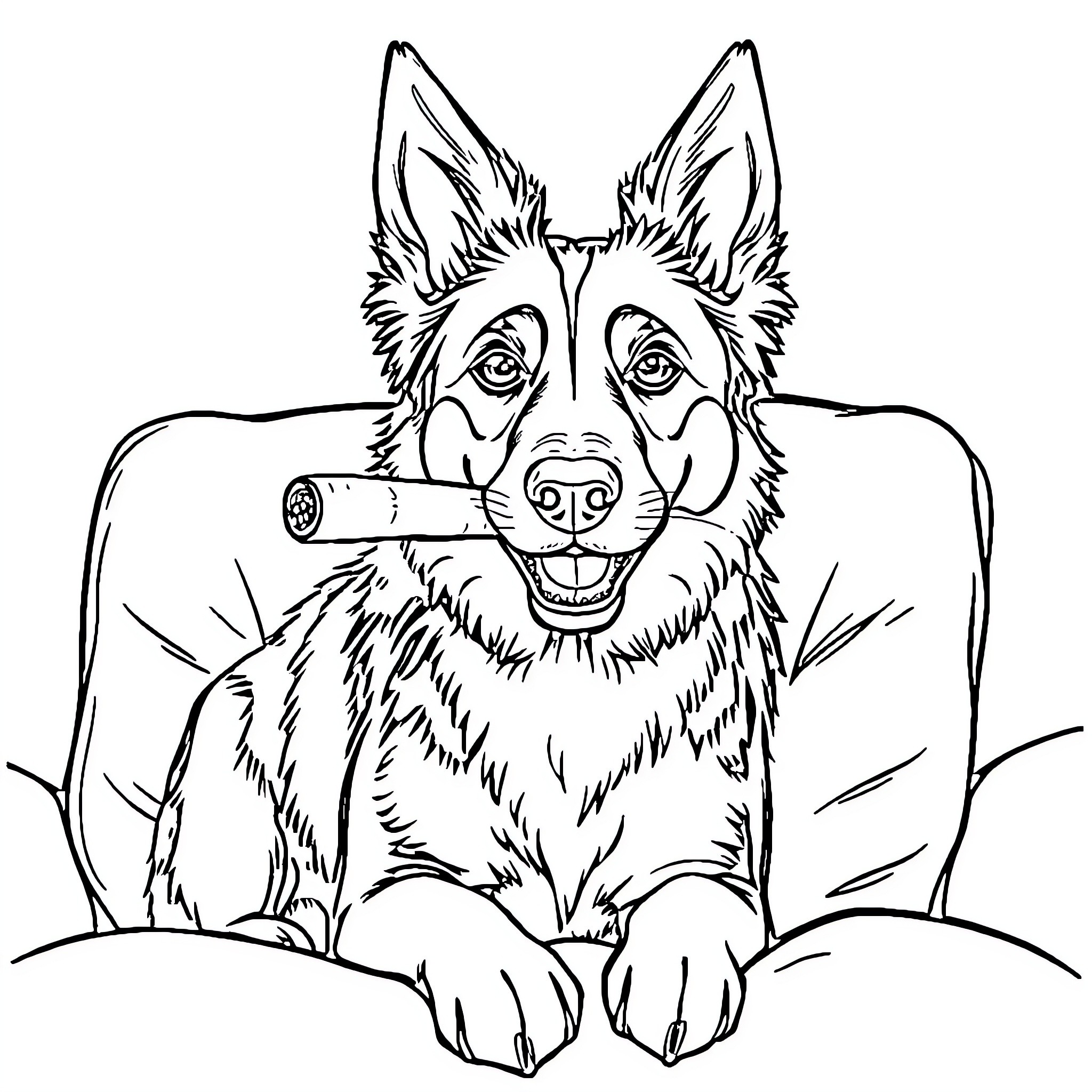 Border Collie sitting happily in the grass Coloring Page (free black-and-white line drawing printable PDF for all, from beginners to advanced learners, including children, teens, adults, and seniors)