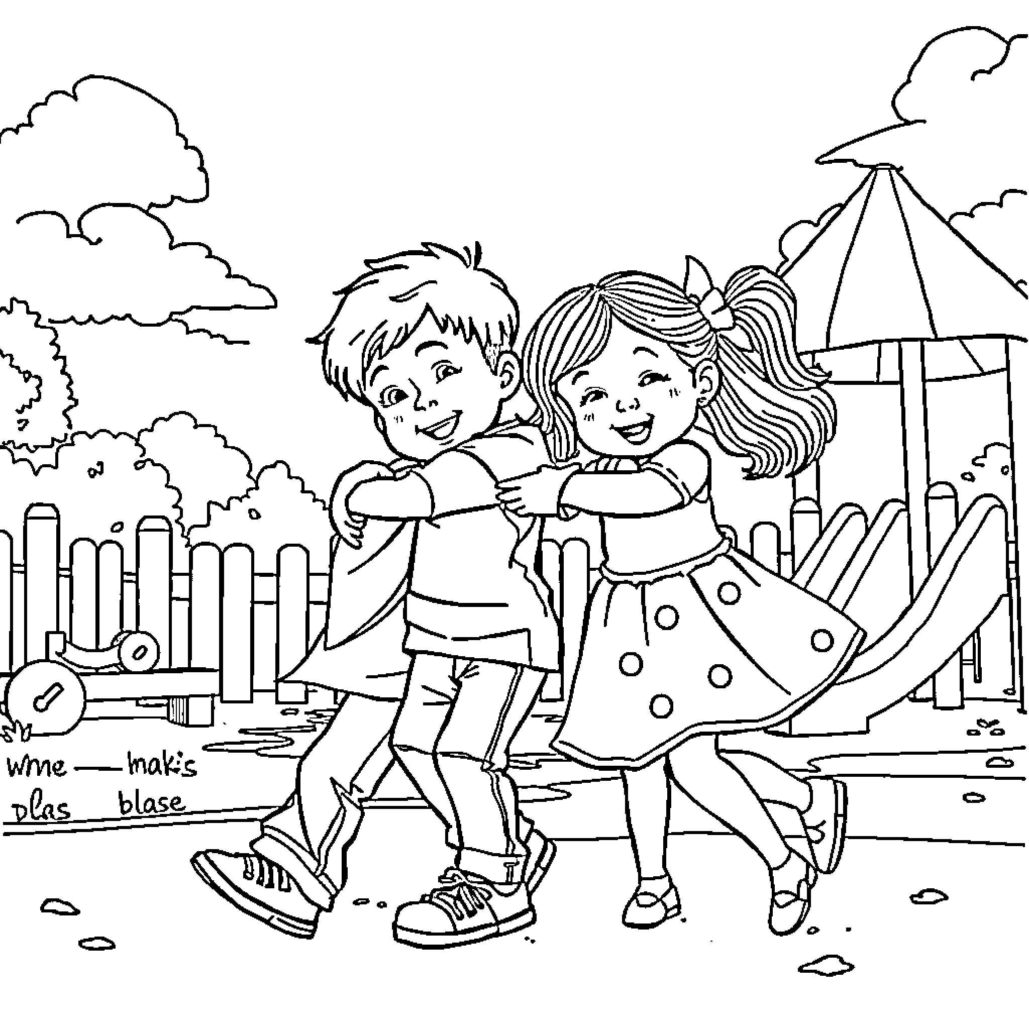 Child playing happily at the carnival Coloring Page (free black-and-white line drawing printable PDF for all, from beginners to advanced learners, including children, teens, adults, and seniors)